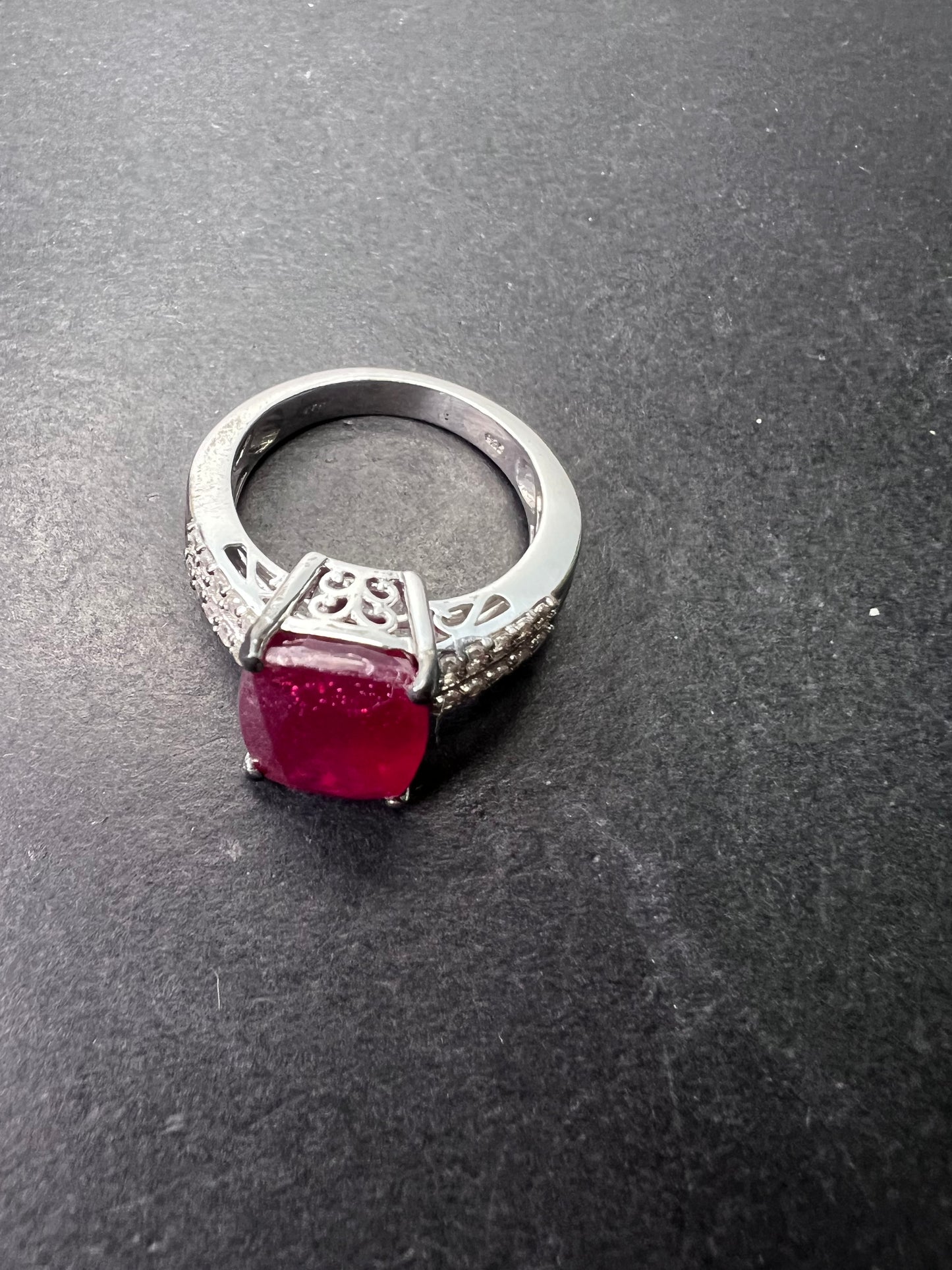 Niassa Ruby (FF) and Zircon Ring in Platinum Over Sterling Silver 6.70 ctw size 9