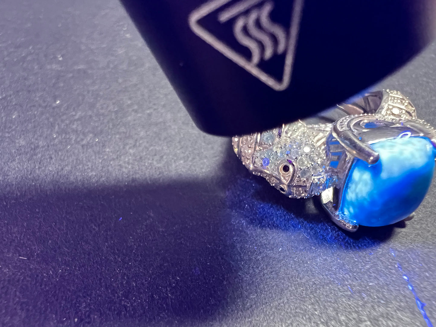 NEW Ceruleite and zircon seahorse ring in sterling silver size 8