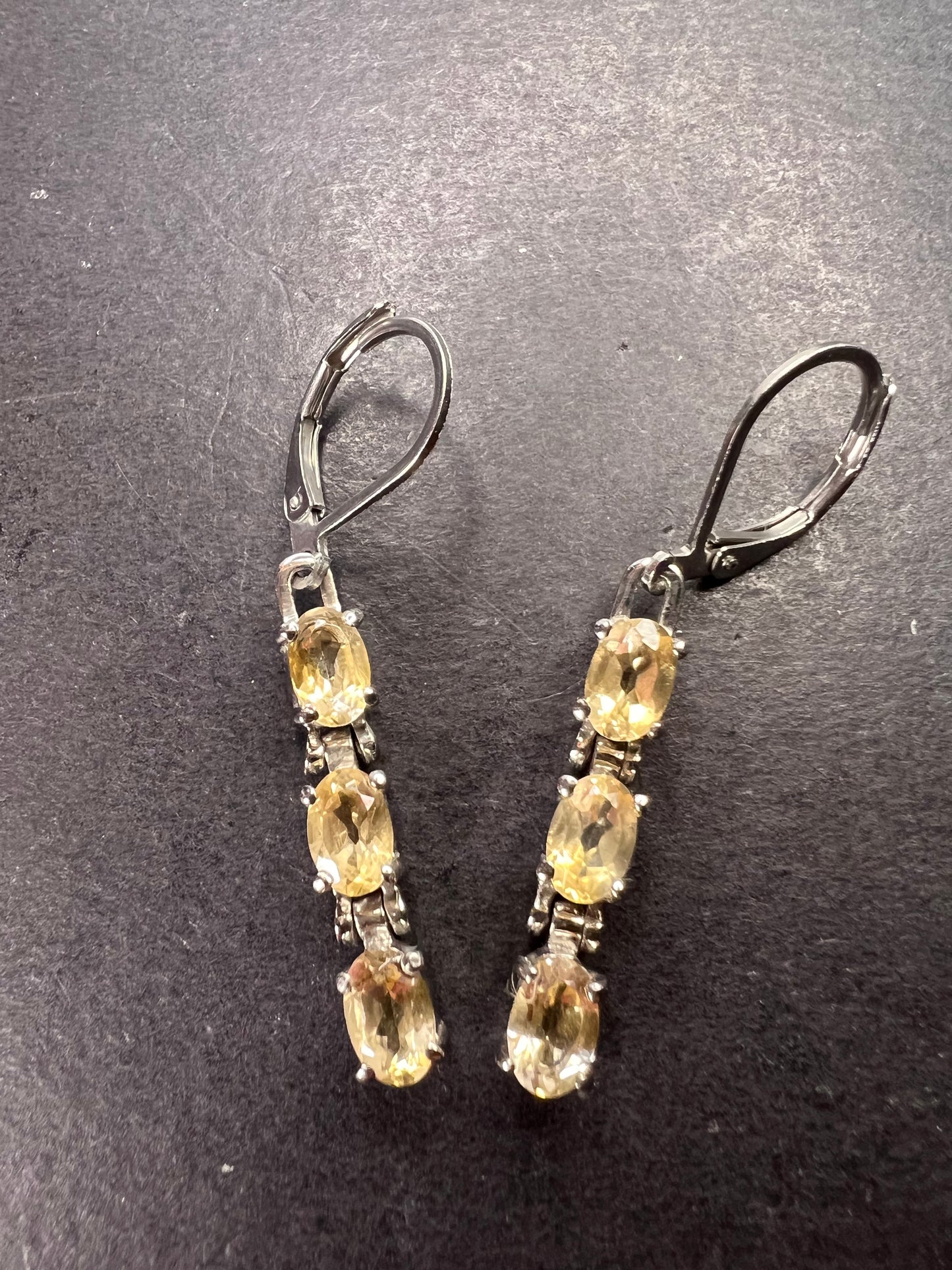 Citrine gemstone dangle earrings in stainless steel