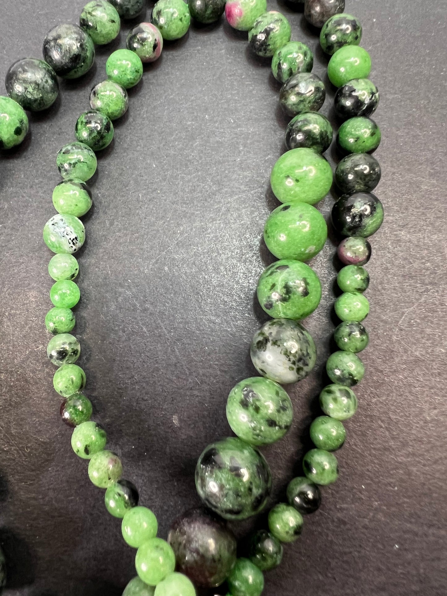 Ruby in zoisite graduated necklace with sterling silver clasp