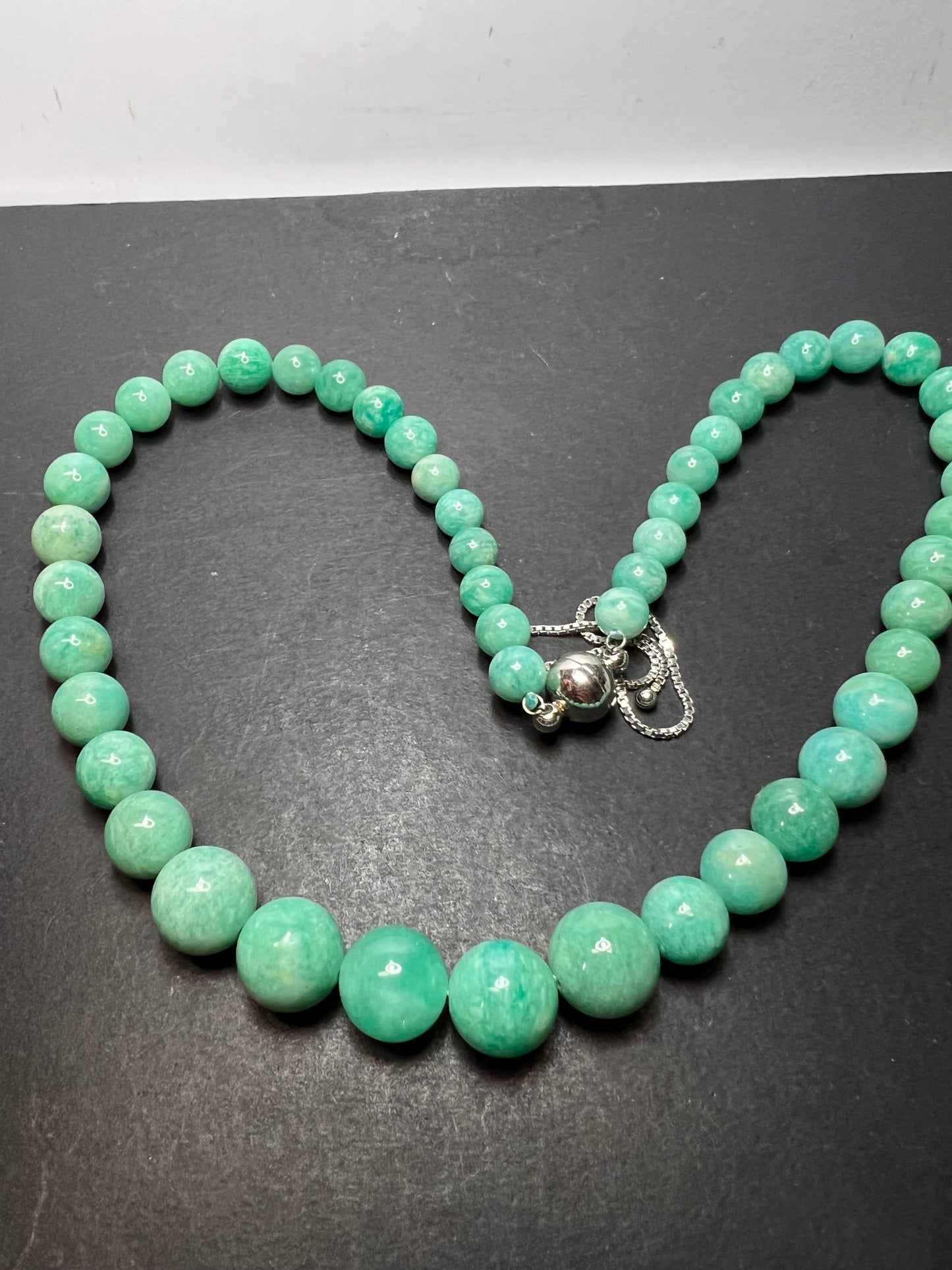 Amazonite beaded bolo necklace with sterling clasp and slide adjustments