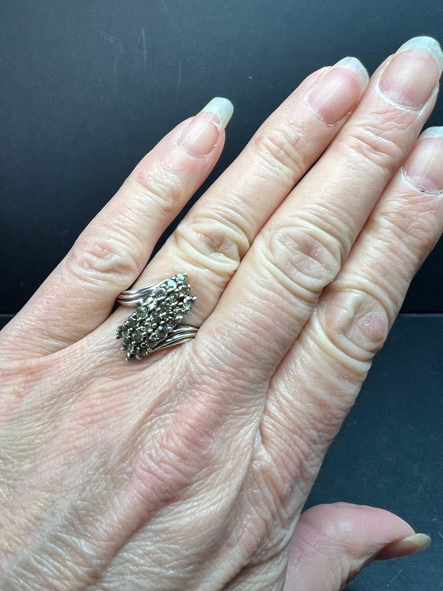 Vintage Sterling Silver Green Sapphire Cluster Ring Size 7