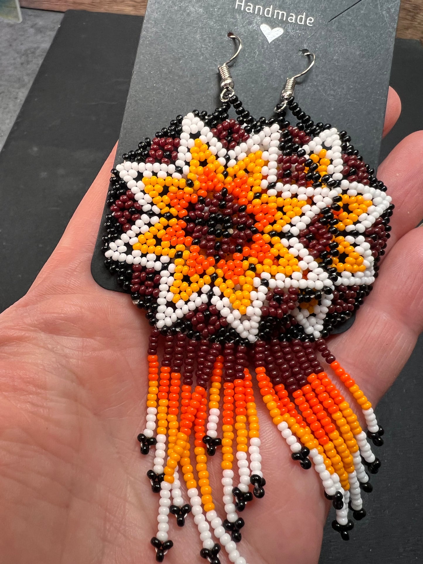 NEW Sunburst star seed bead southwest style dangling earrings