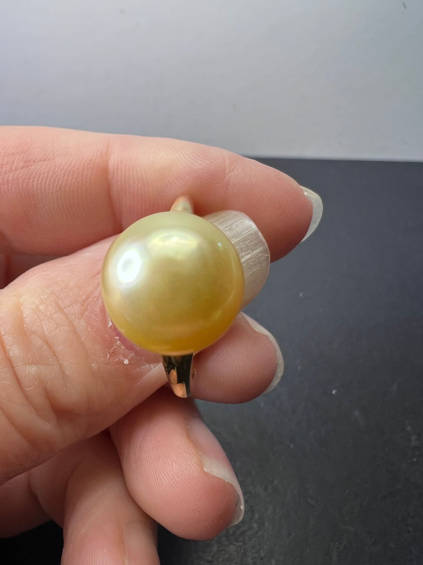 10mm yellow cultured pearl solitaire ring in gold over sterling silver size 9