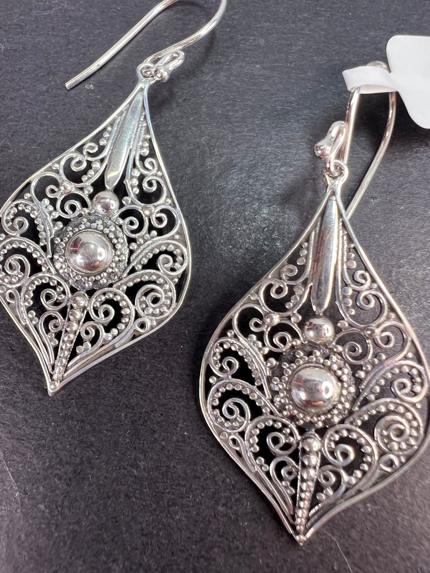 Bali sterling silver ornate dangle earrings