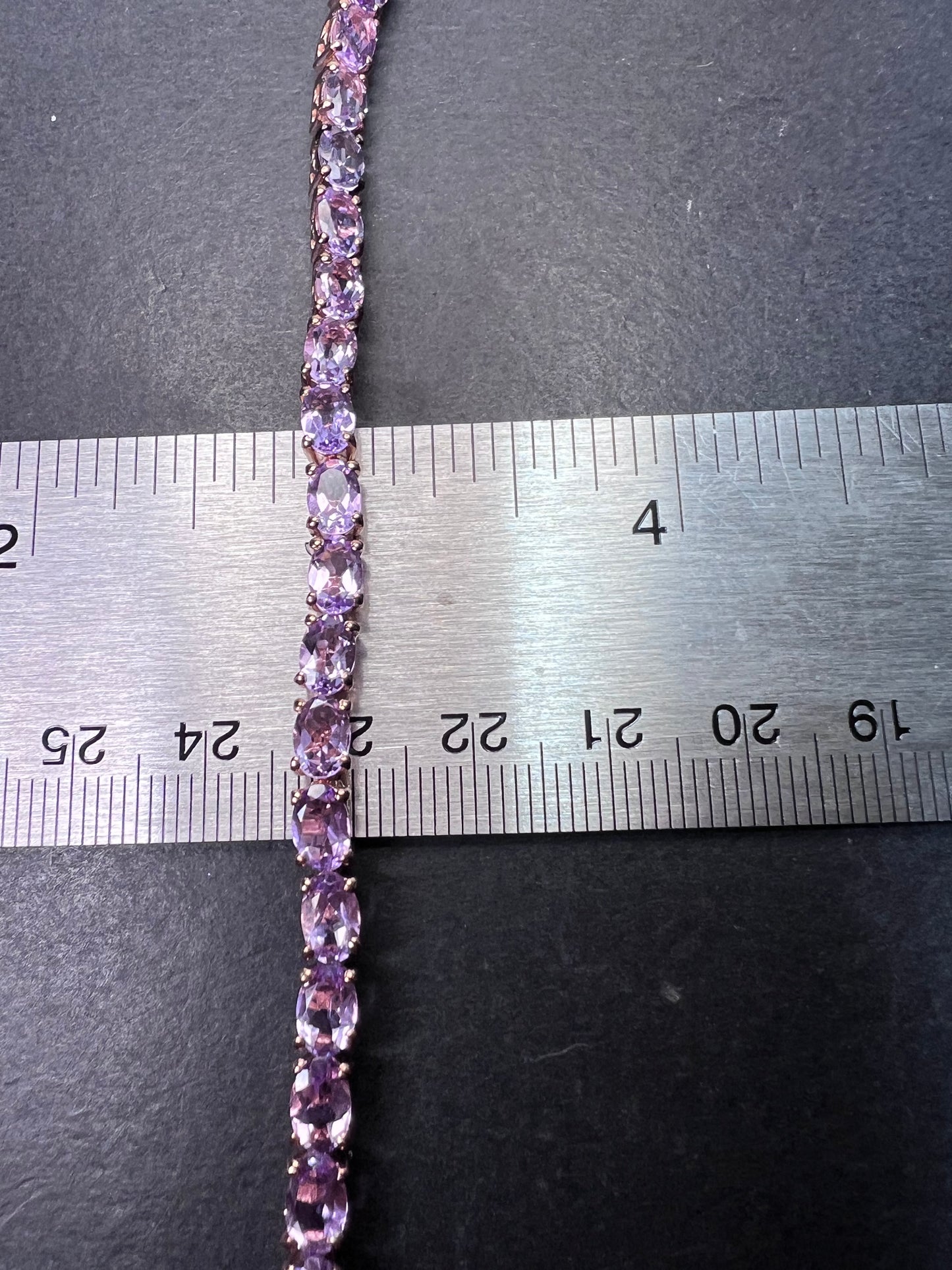 Rose de France amethyst tennis bracelet in 18k rose gold over sterling