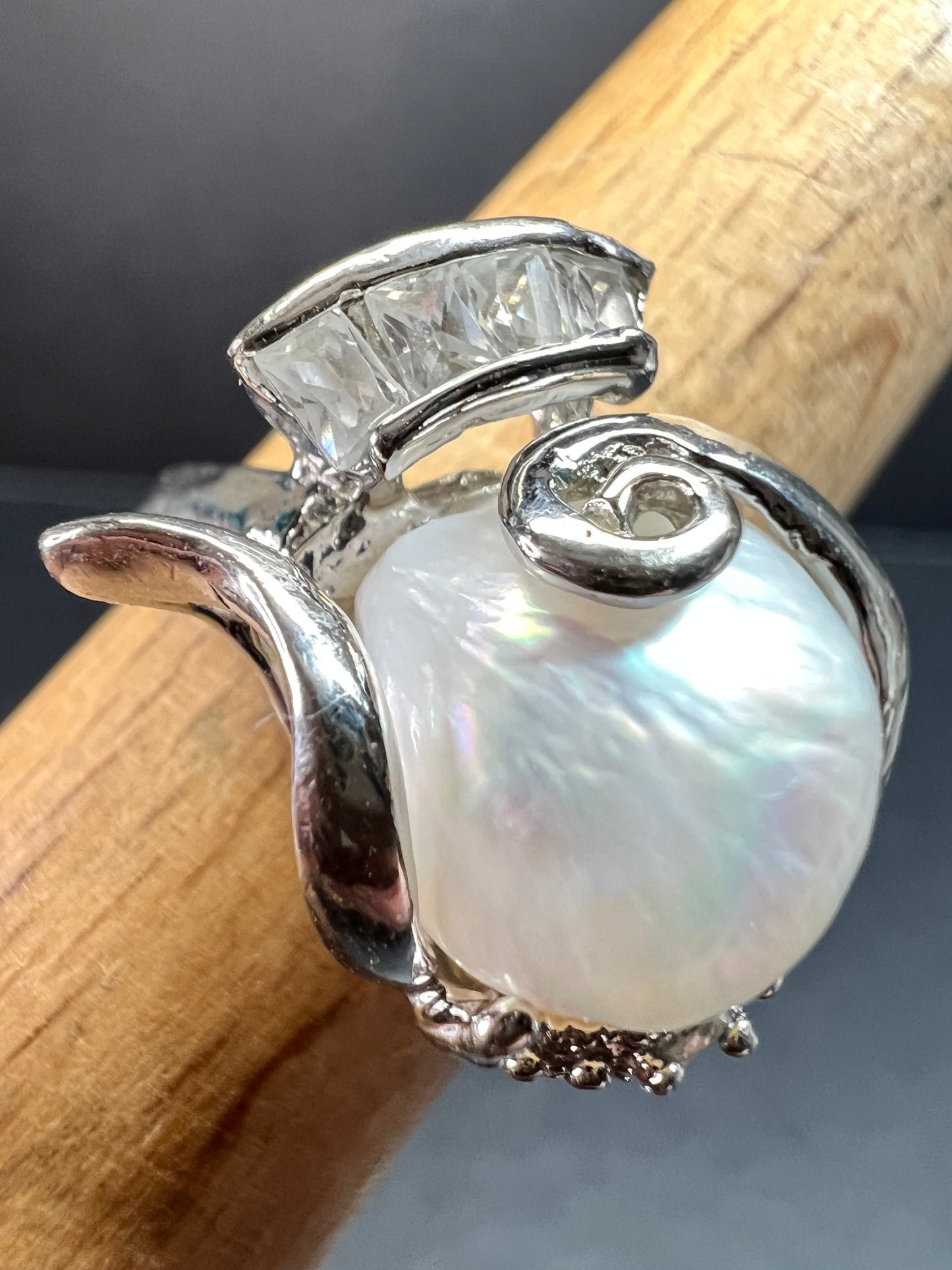 Vintage Style Cultured Pearl CZ Ring 12k Gold Plated Size 7