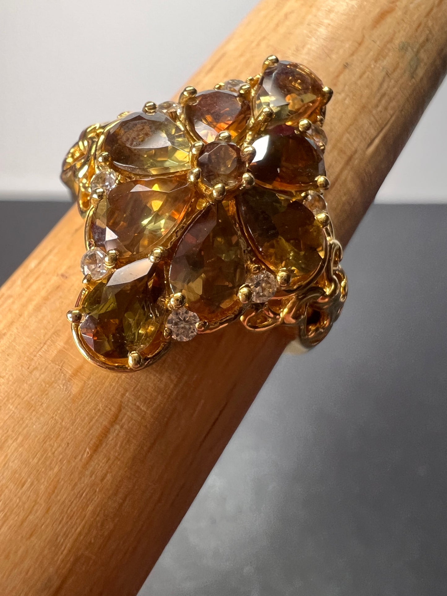 Andalusite and zircon cocktail ring in gold vermeil size 10