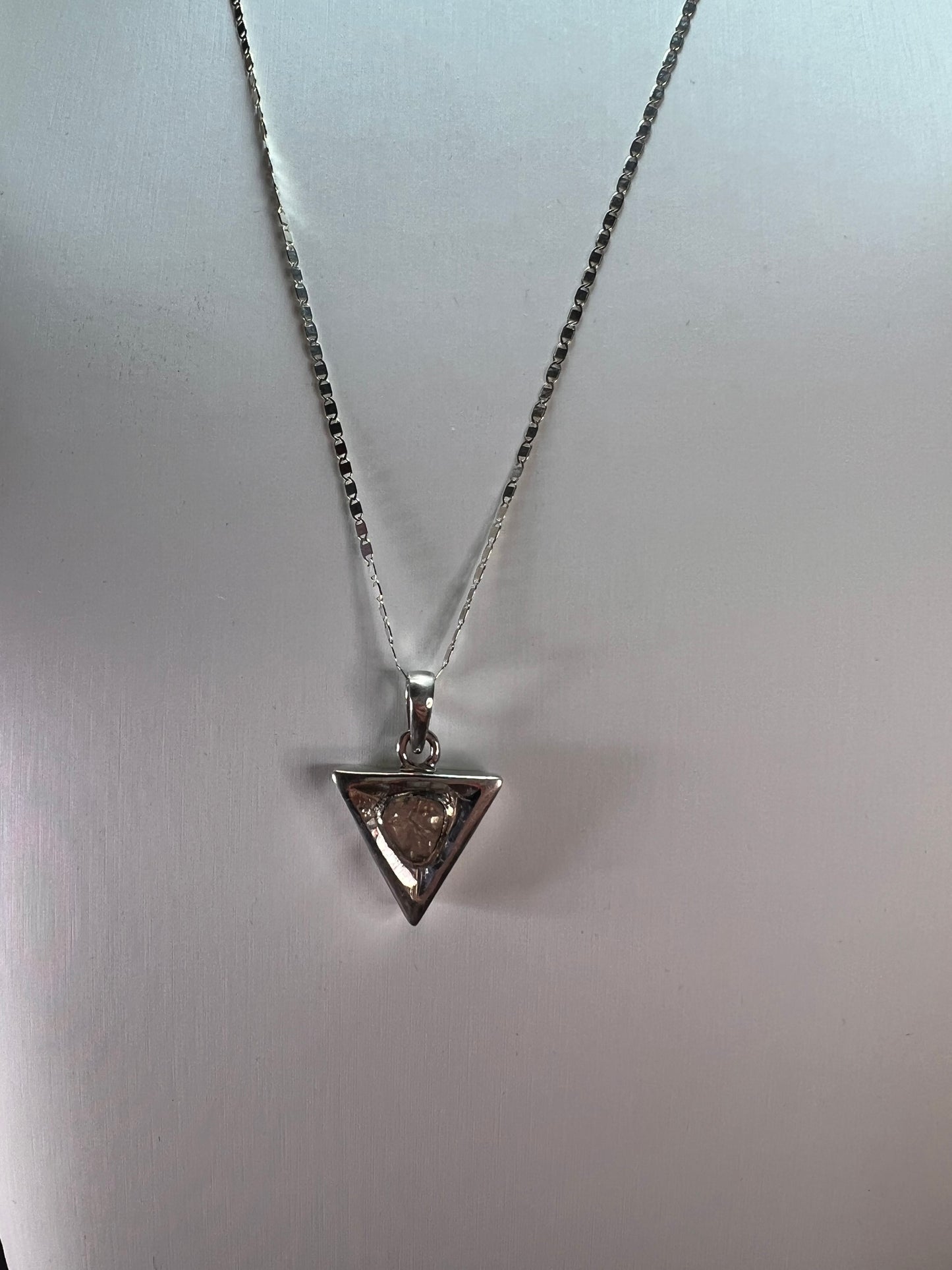 Downward triangle polki diamond pendant and chain necklace in platinum over sterling silver