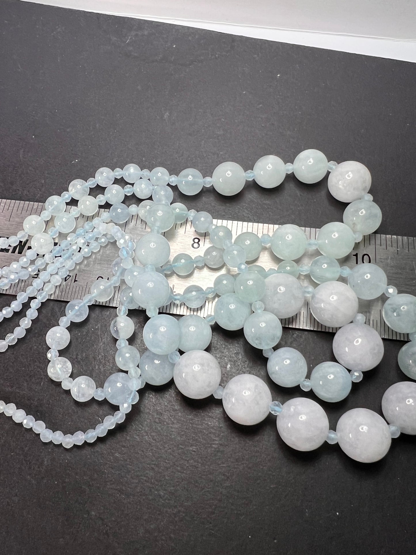 Triple strand aquamarine necklace with sterling silver lobster clasp