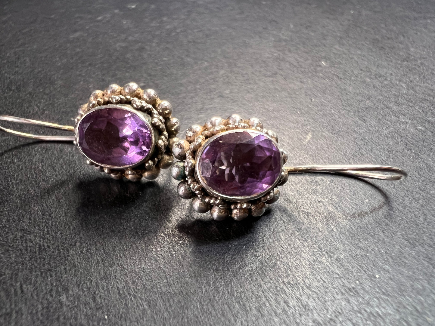 Vintage Suarti Bali sterling silver amethyst earrings