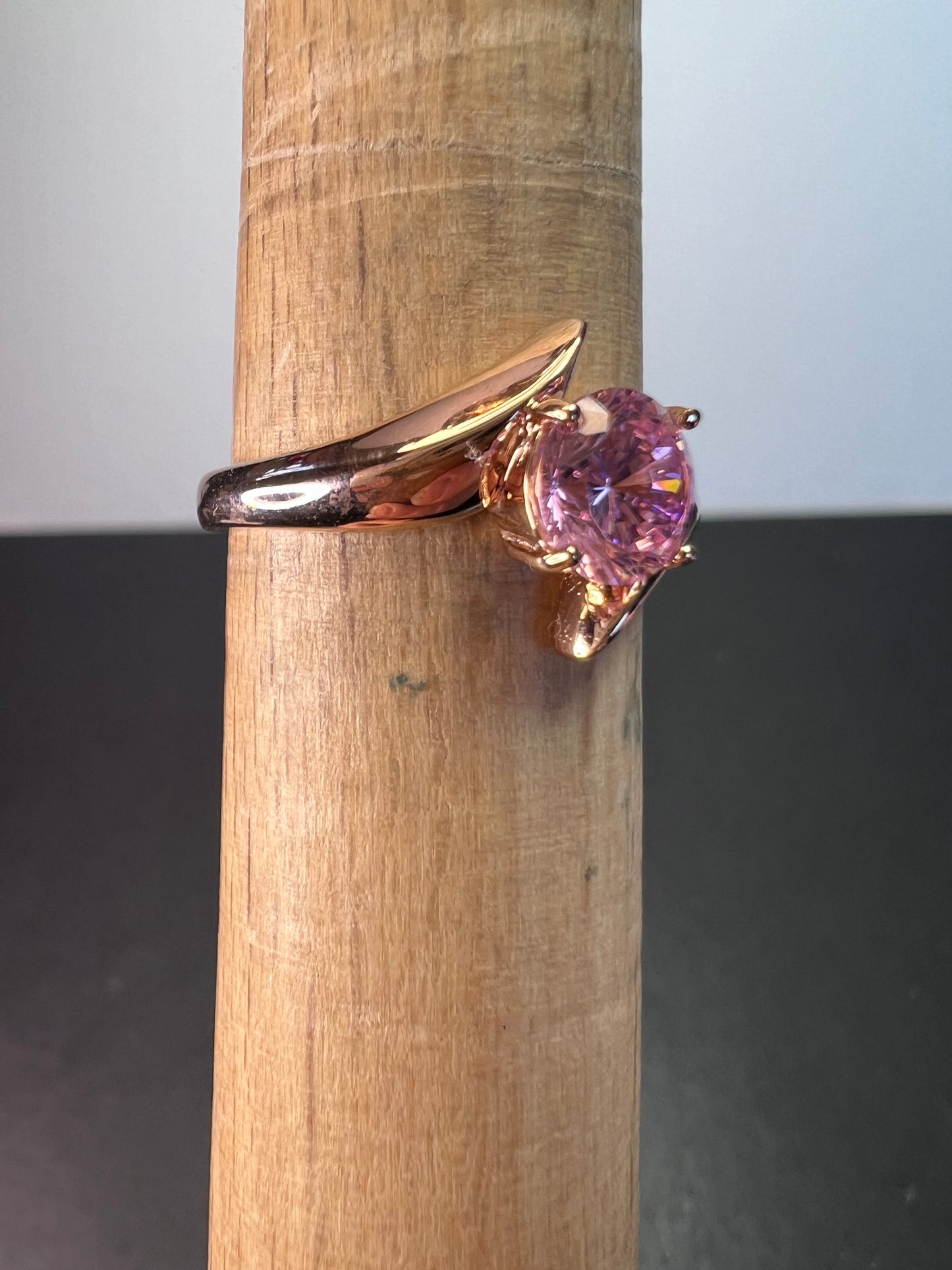 Pink CZ gold over sterling silver ring size 8