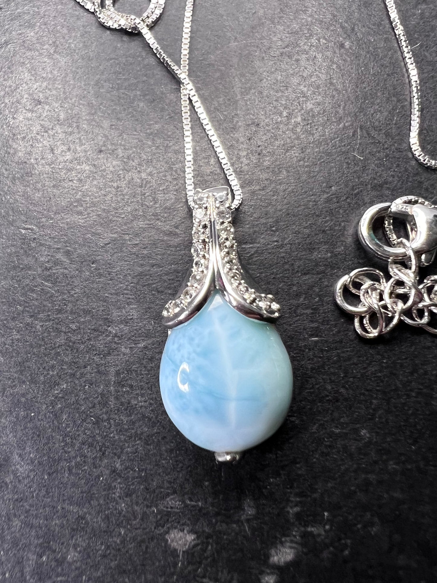 Larimar tear drop sterling silver pendant with 18 inch chain necklace