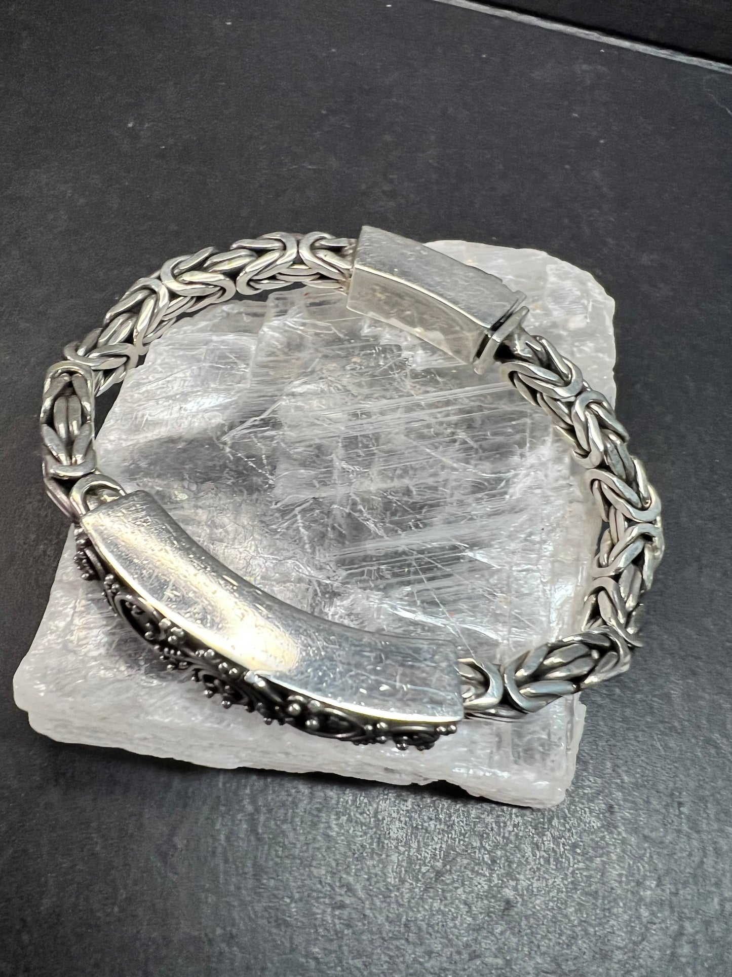 Sterling Silver 925 Borobudur Byzantine Bracelet 7.75–8” 52.19g