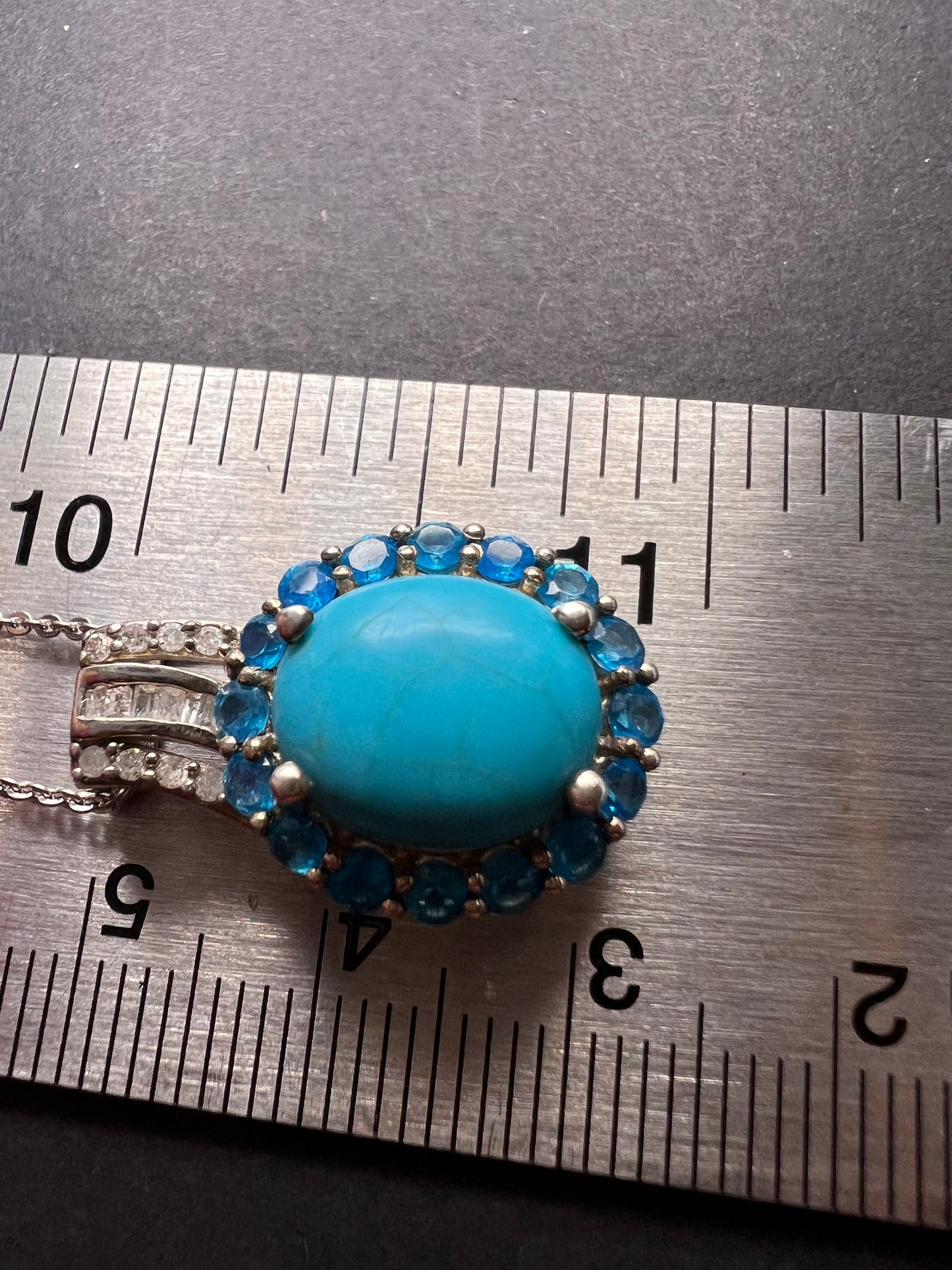 Sleeping Beauty turquoise , Malgache neon apatite and diamond halo pendant necklace in platinum over sterling silver with 20 inch chain 4.85ctw