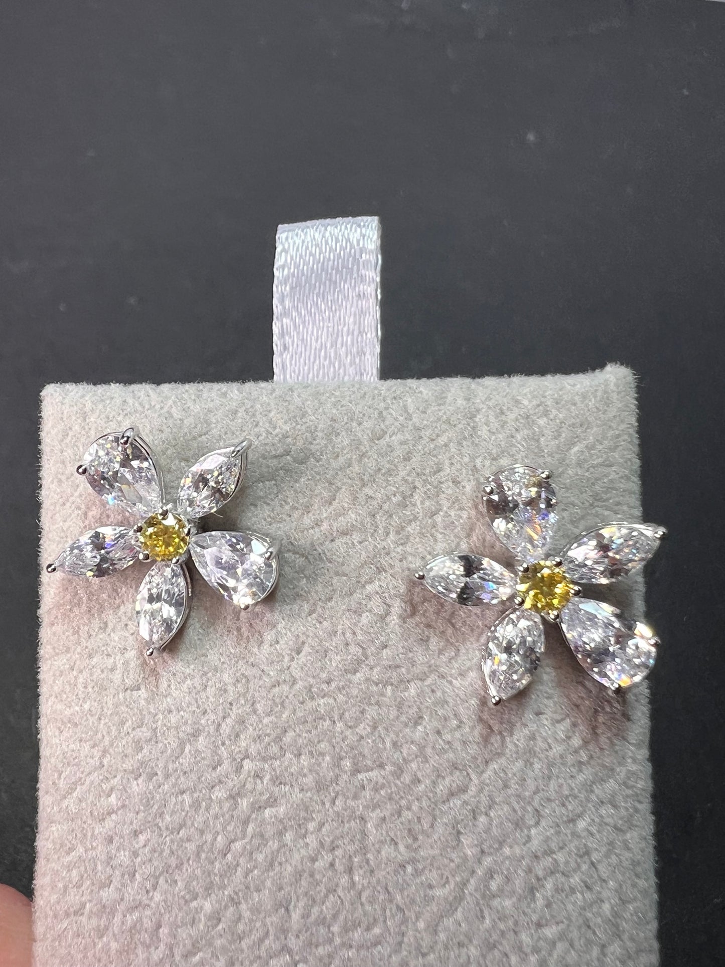 Vanna K CZ white and yellow flower stud sterling earrings