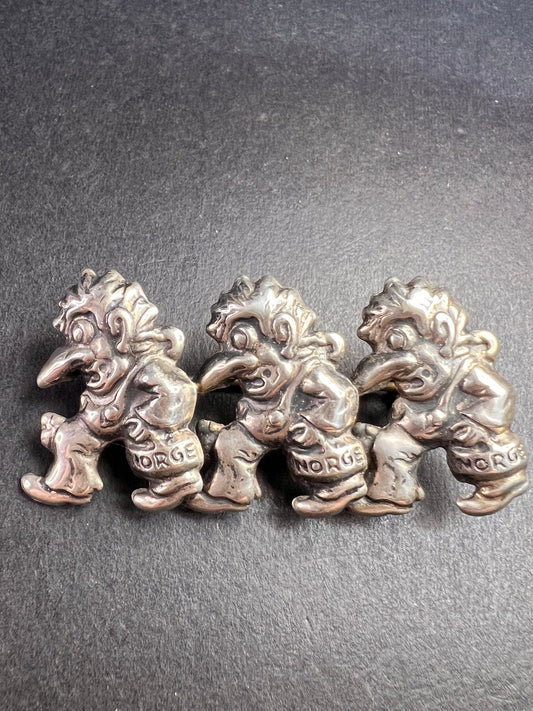 Rare vintage sterling silver Norwegian Norge troll brooch