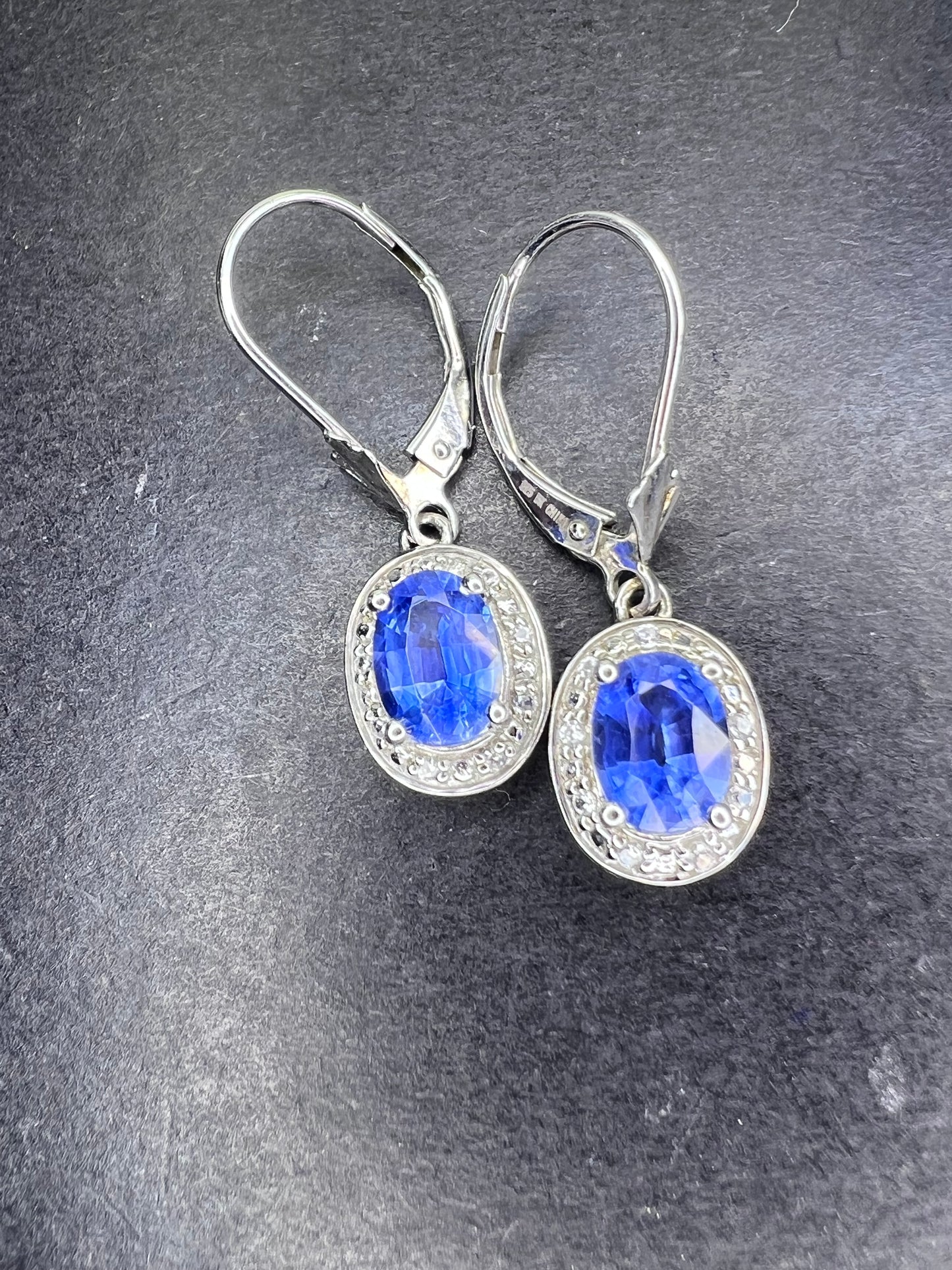 Blue kyanite sterling silver  lever back halo earrings