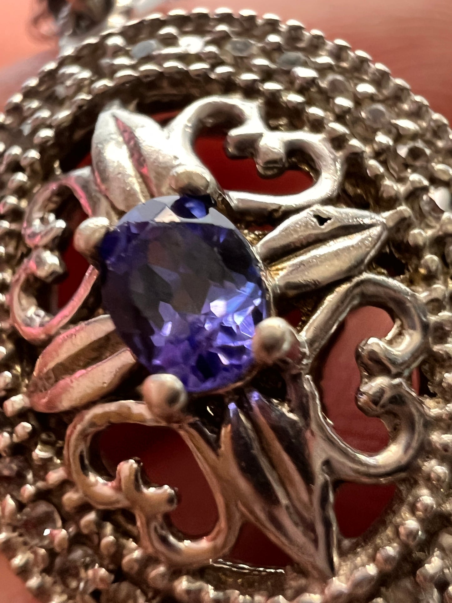 Tanzanite and zircon sterling silver pendant and chain necklace