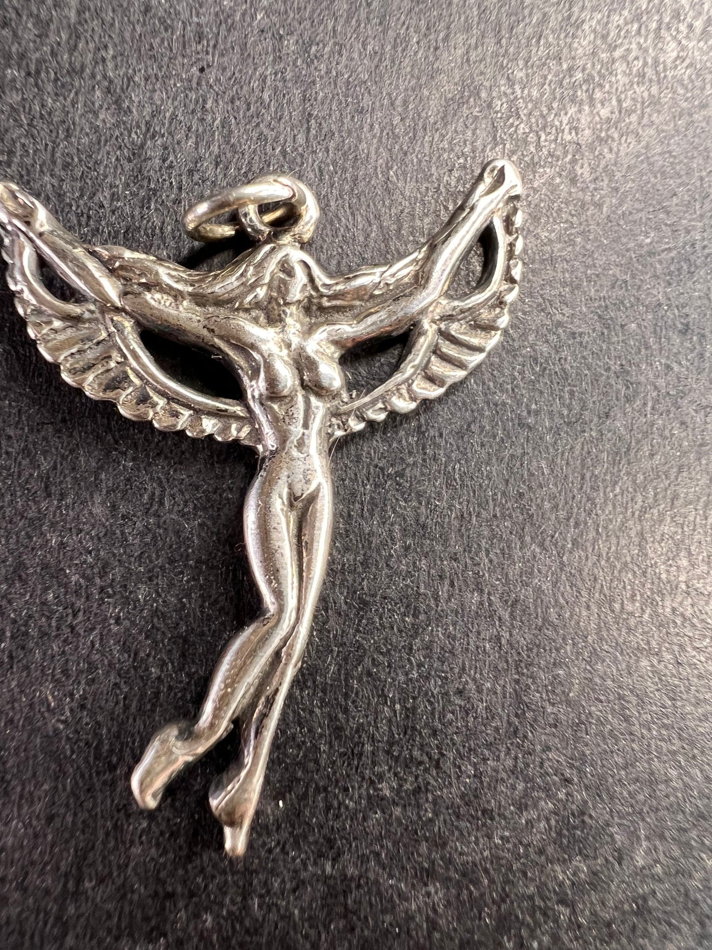 Vintage Sterling Silver Winged Goddess Angel Pendant 2.55g