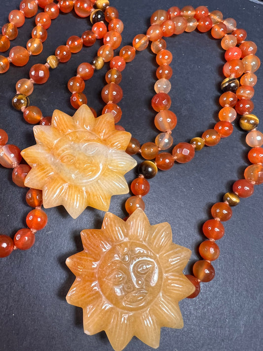 NEW carnelian multi stone sunface knotted necklace