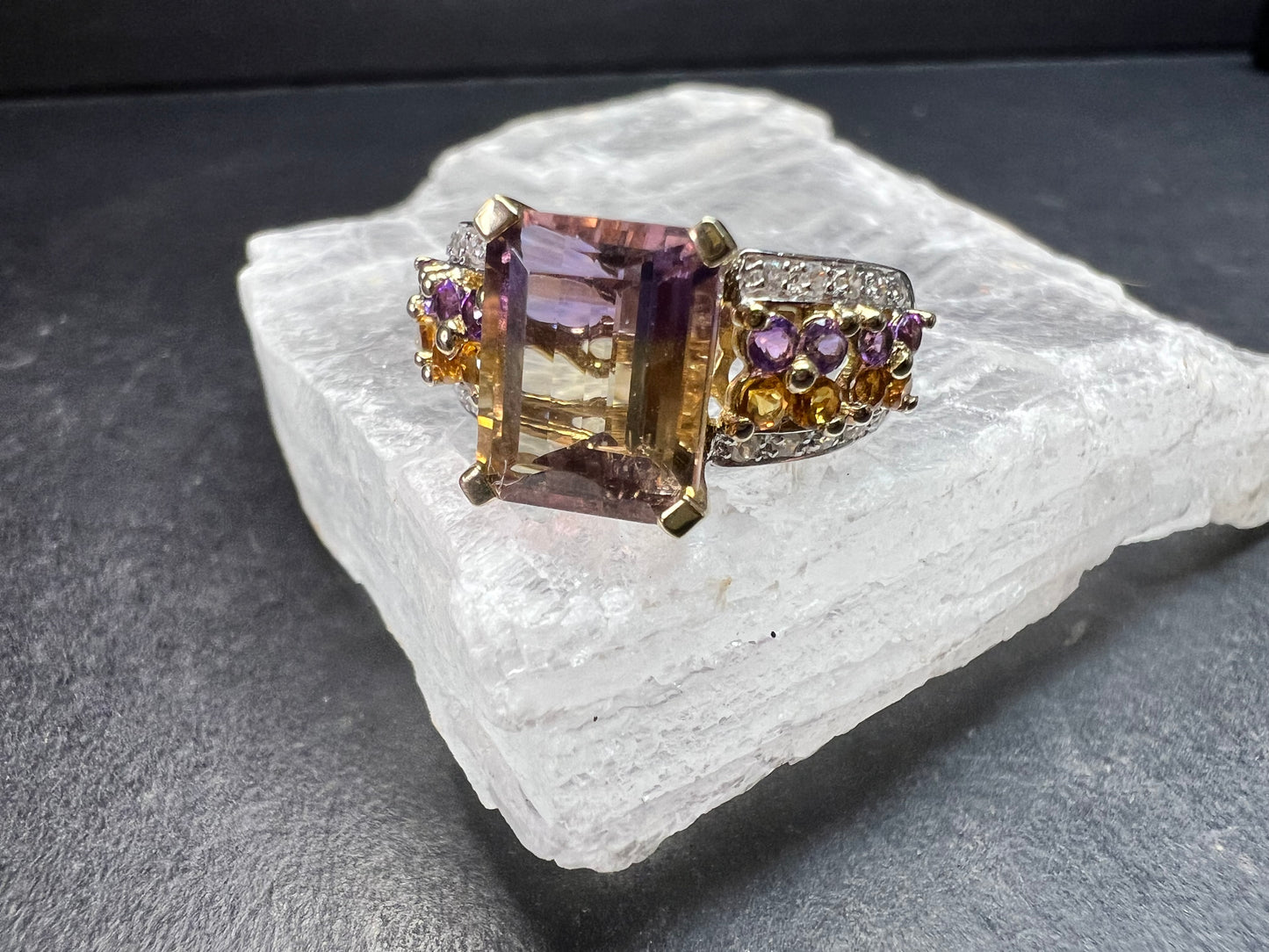 Ametrine Citrine Amethyst Ring 925 Vermeil SD Size 7