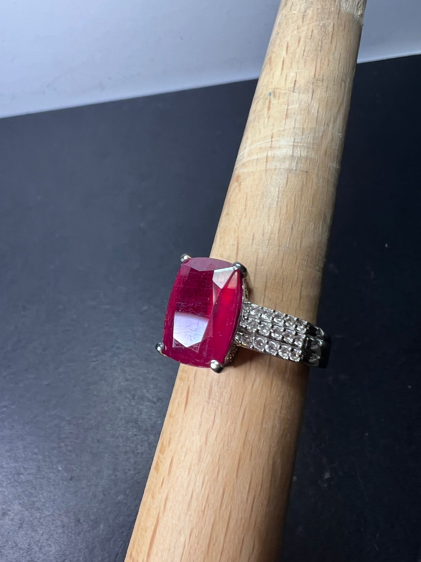 Niassa Ruby (FF) and Zircon Ring in Platinum Over Sterling Silver 6.70 ctw size 9