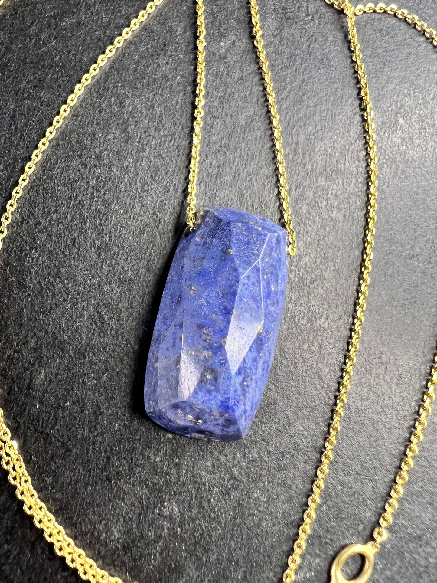 Dumortierite Pendant Necklace 23” Gold Over 925 Italy Adjustable