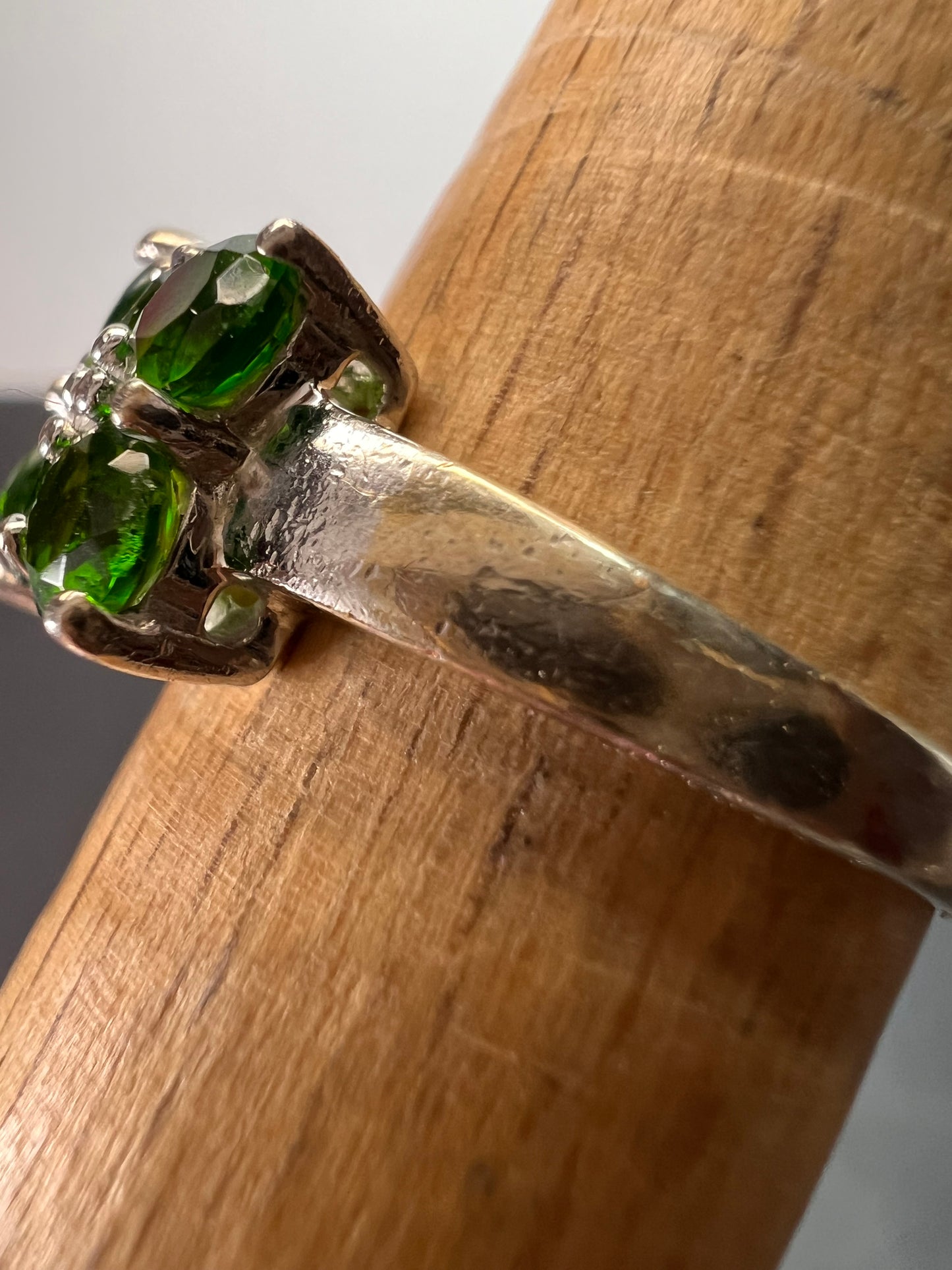 Chrome diopside and white topaz ring in rhodium over sterling silver size 8