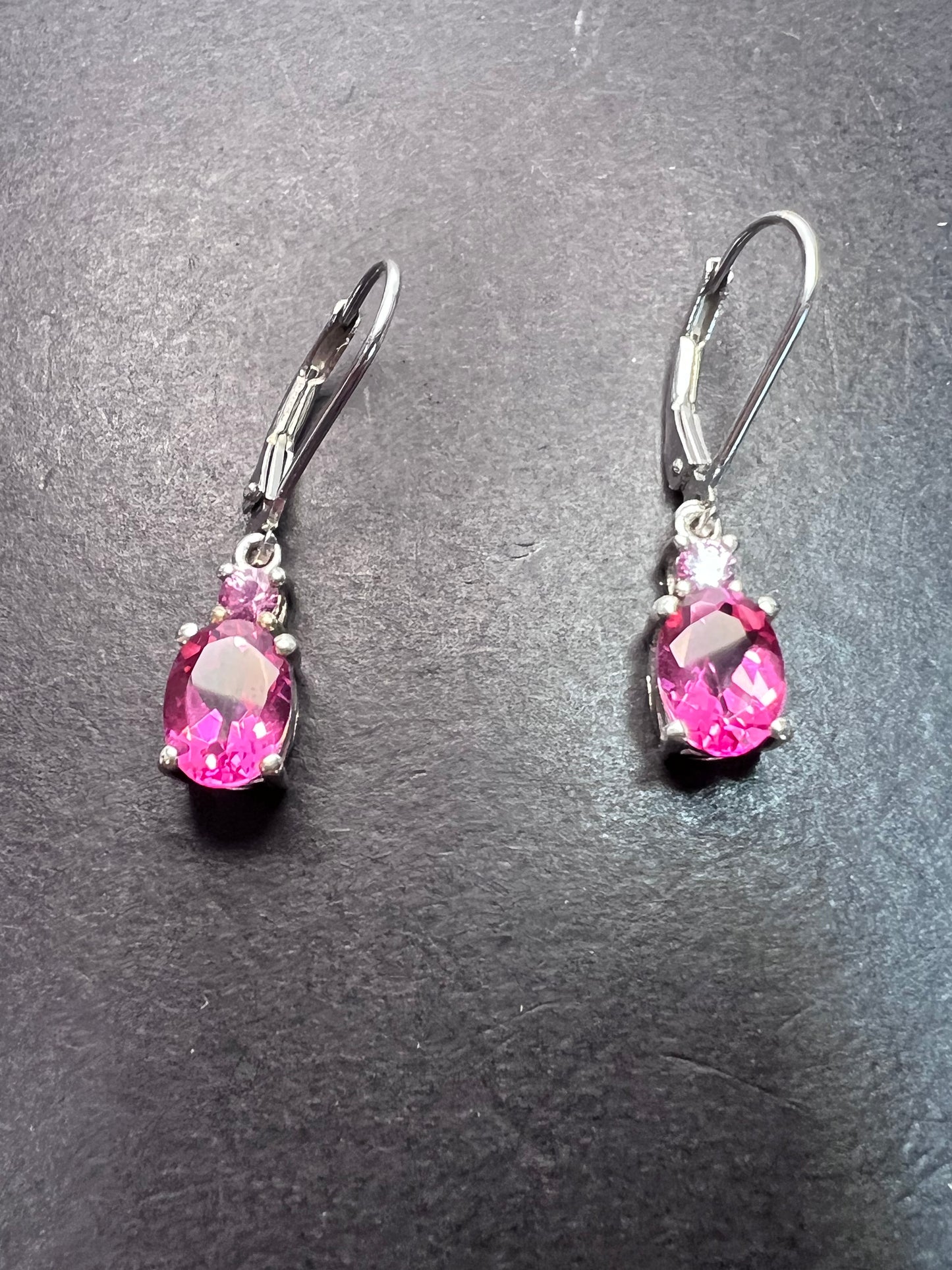 Pink spinel and pink sapphire earrings lever back dangle earrings