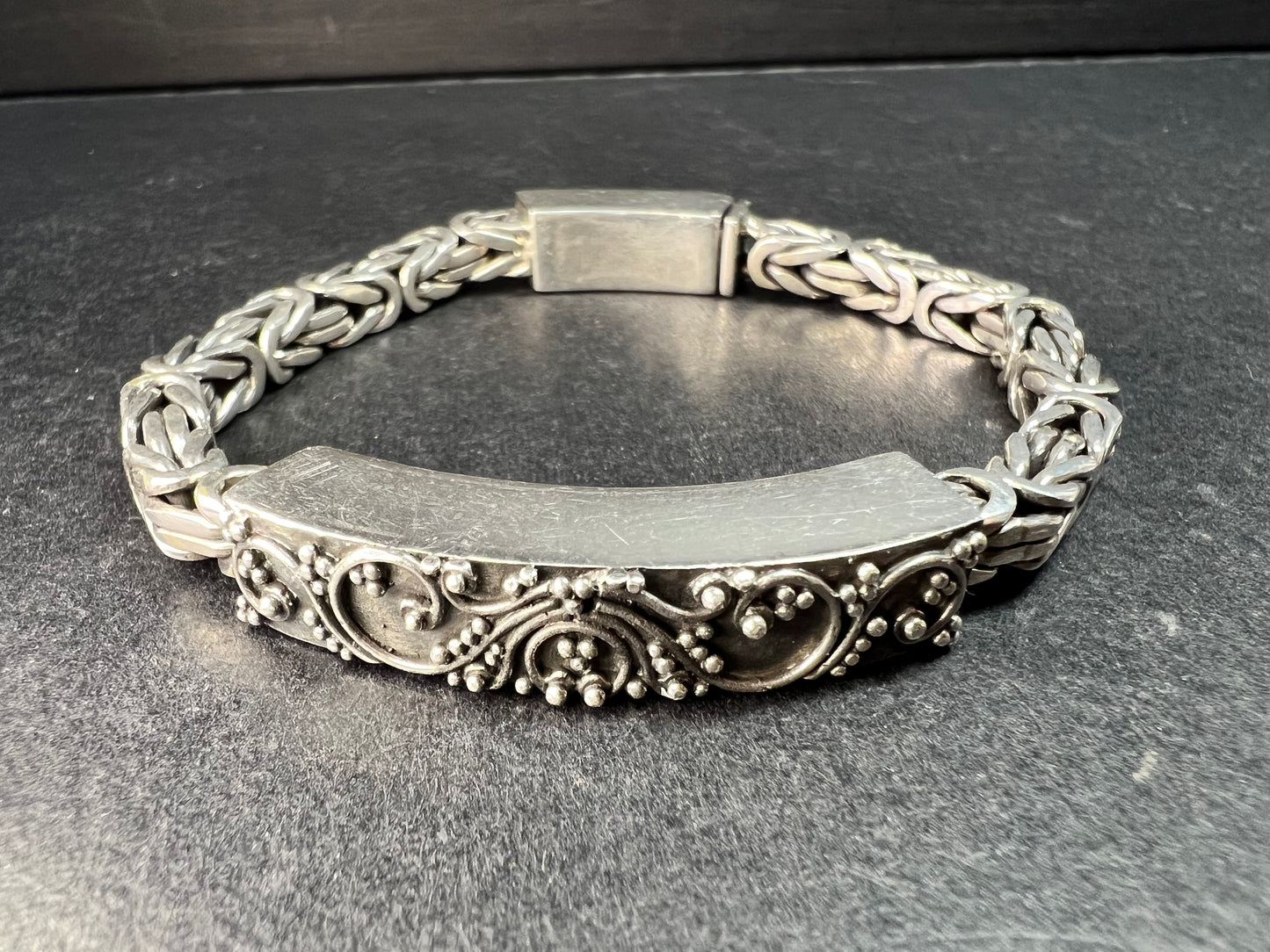 Sterling Silver 925 Borobudur Byzantine Bracelet 7.75–8” 52.19g