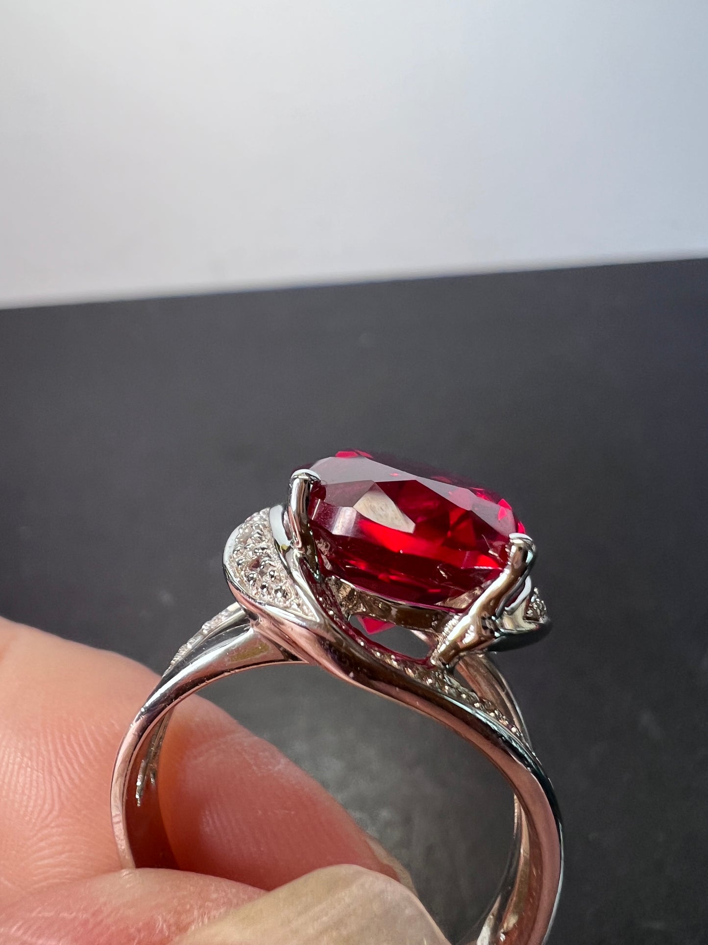 Lab created ruby cocktail ring in sterling silver size 9