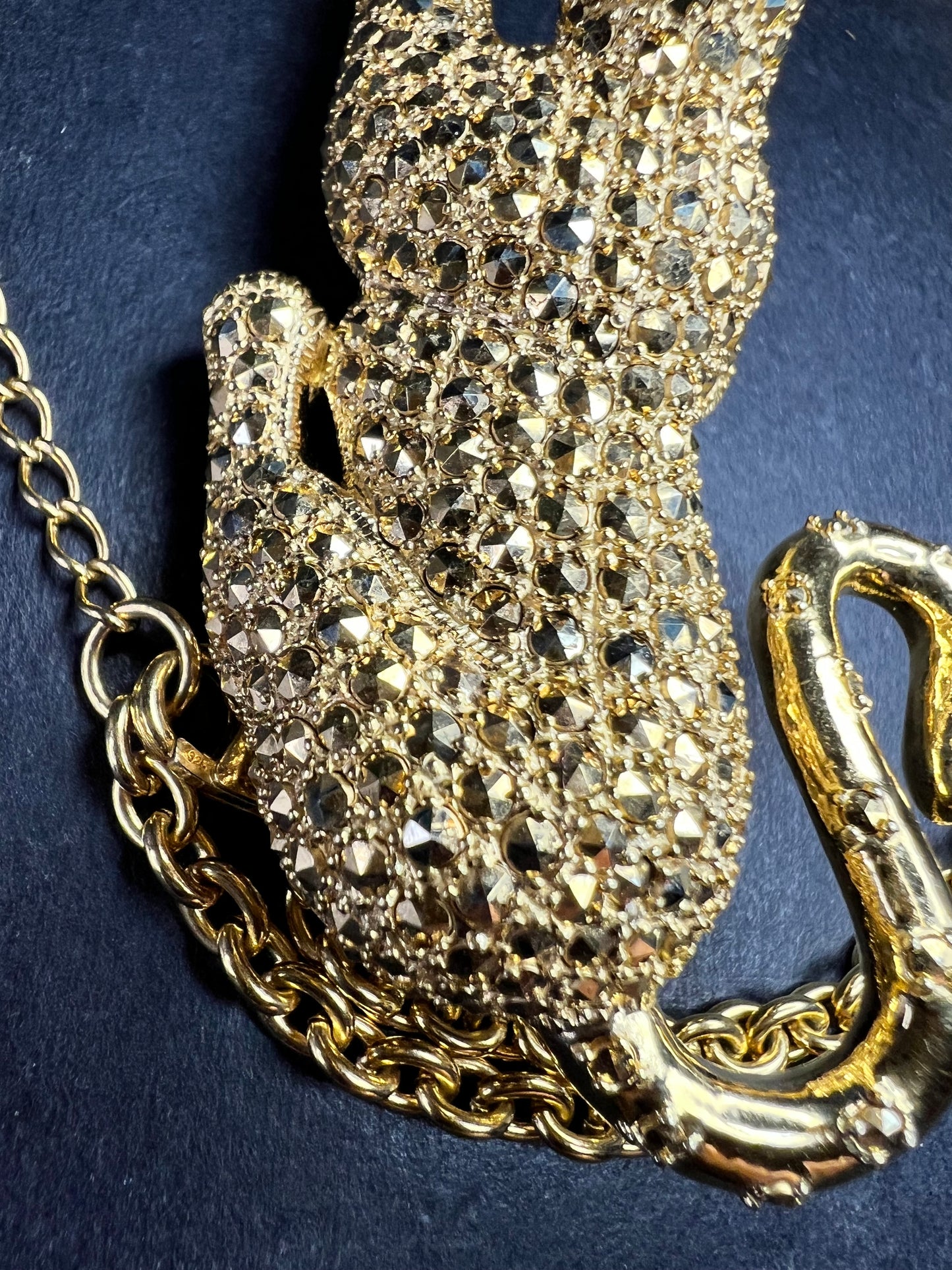 Dallas Prince 14K Clad Marcasite Panther Necklace Ruby Eyes 18-20