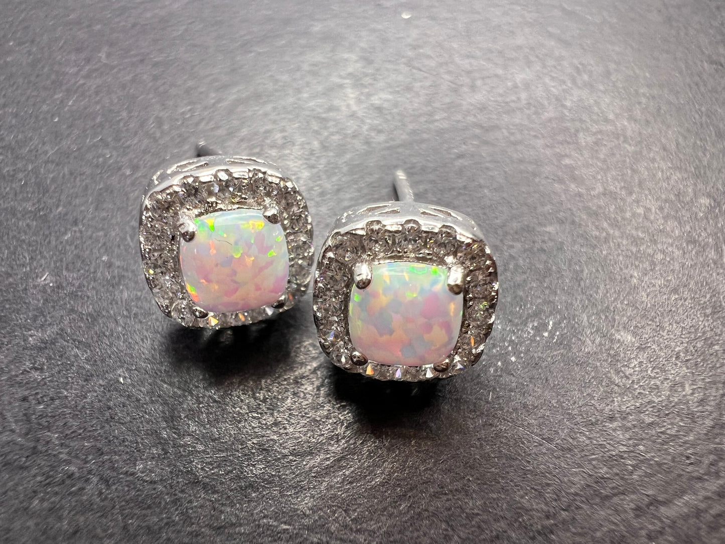 White Lab Created Opal Sterling Silver Stud Earrings 1.54ctw