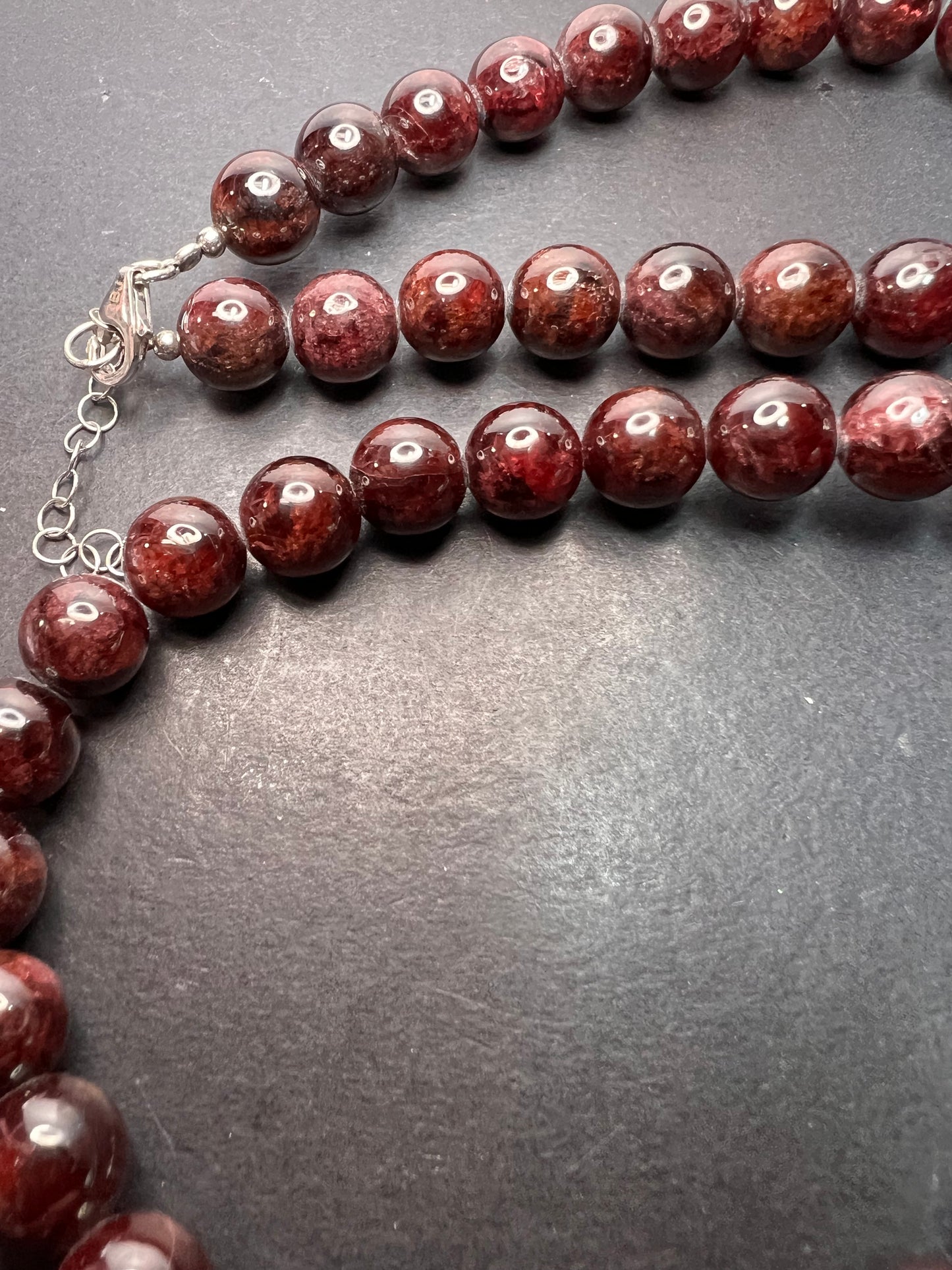 Garnet beaded necklace with sterling silver clasp