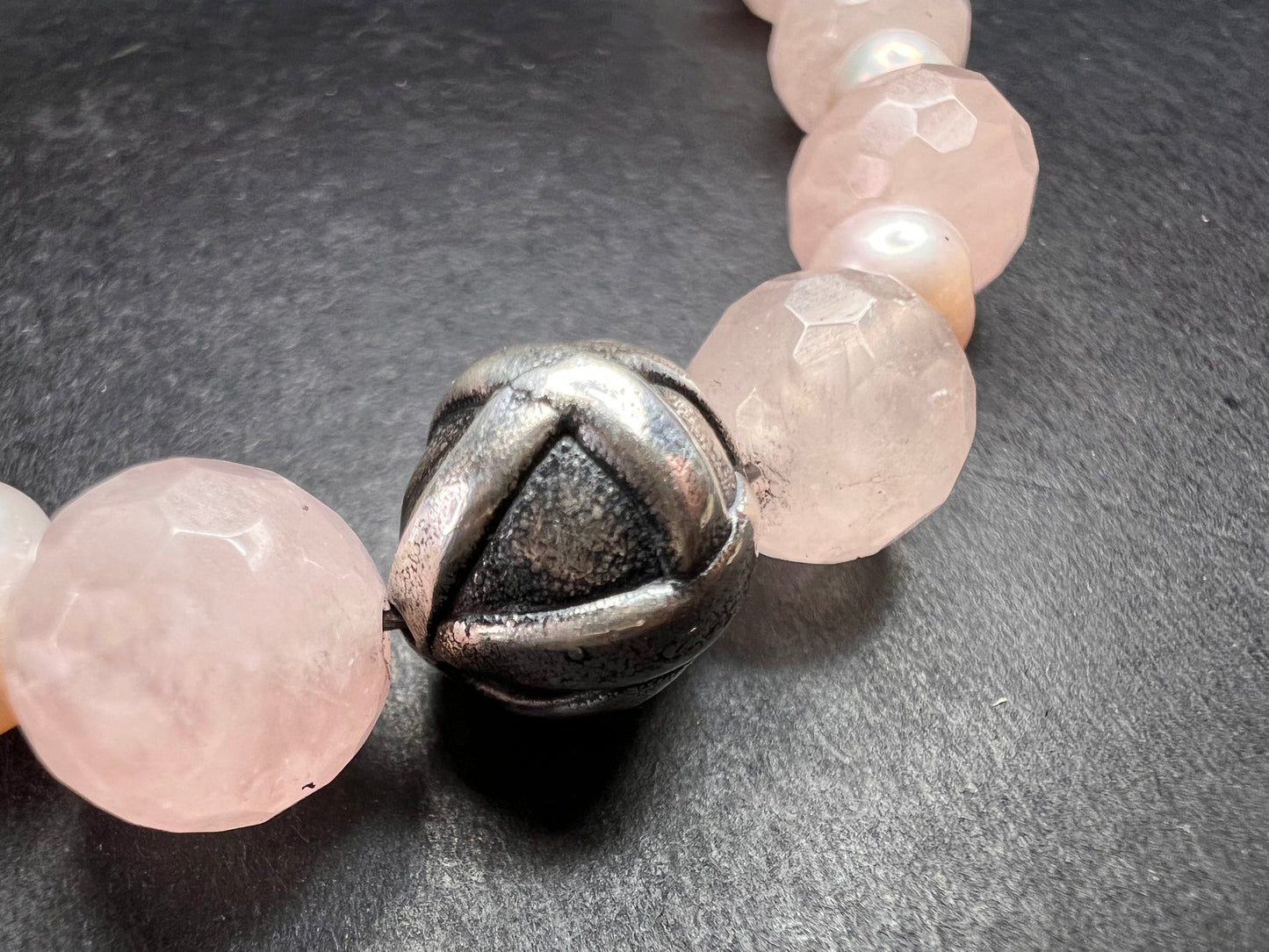 NEW rose quartz and pearl sterling silver necklace