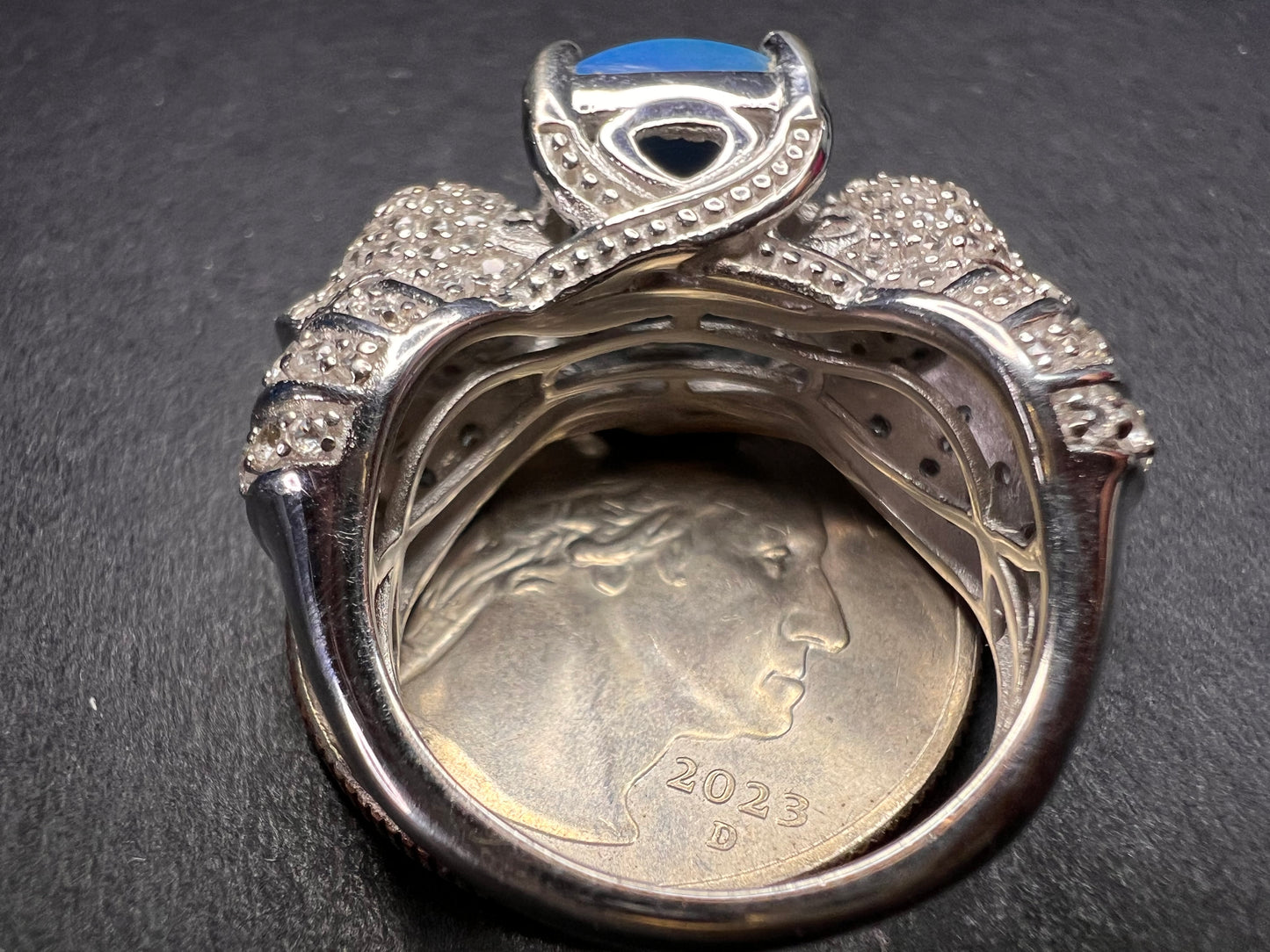 NEW Ceruleite and zircon seahorse ring in sterling silver size 8