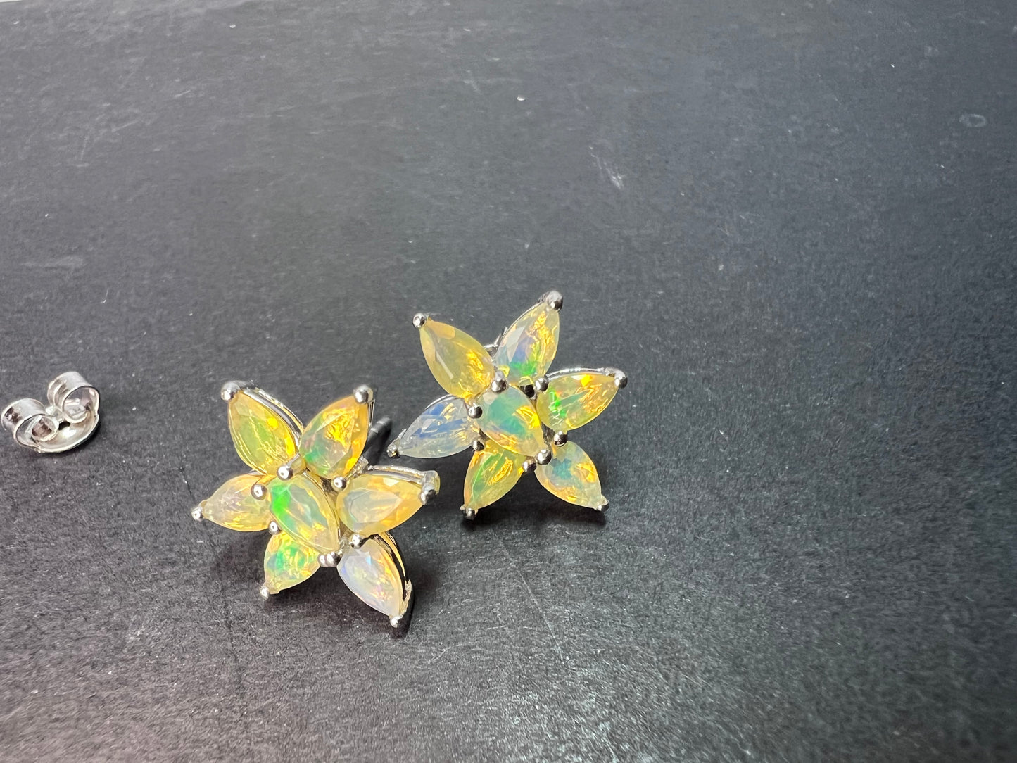 Ethiopian welo opal flower stud earrings