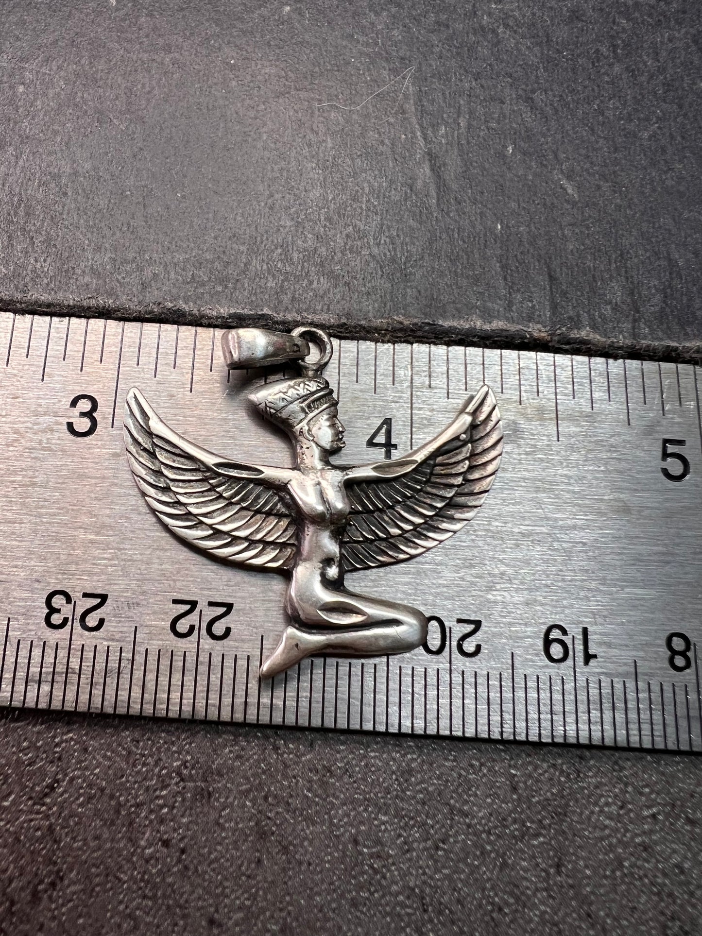 Vintage Sterling Silver Isis Goddess Pendant – Winged Egyptian Protection Amulet