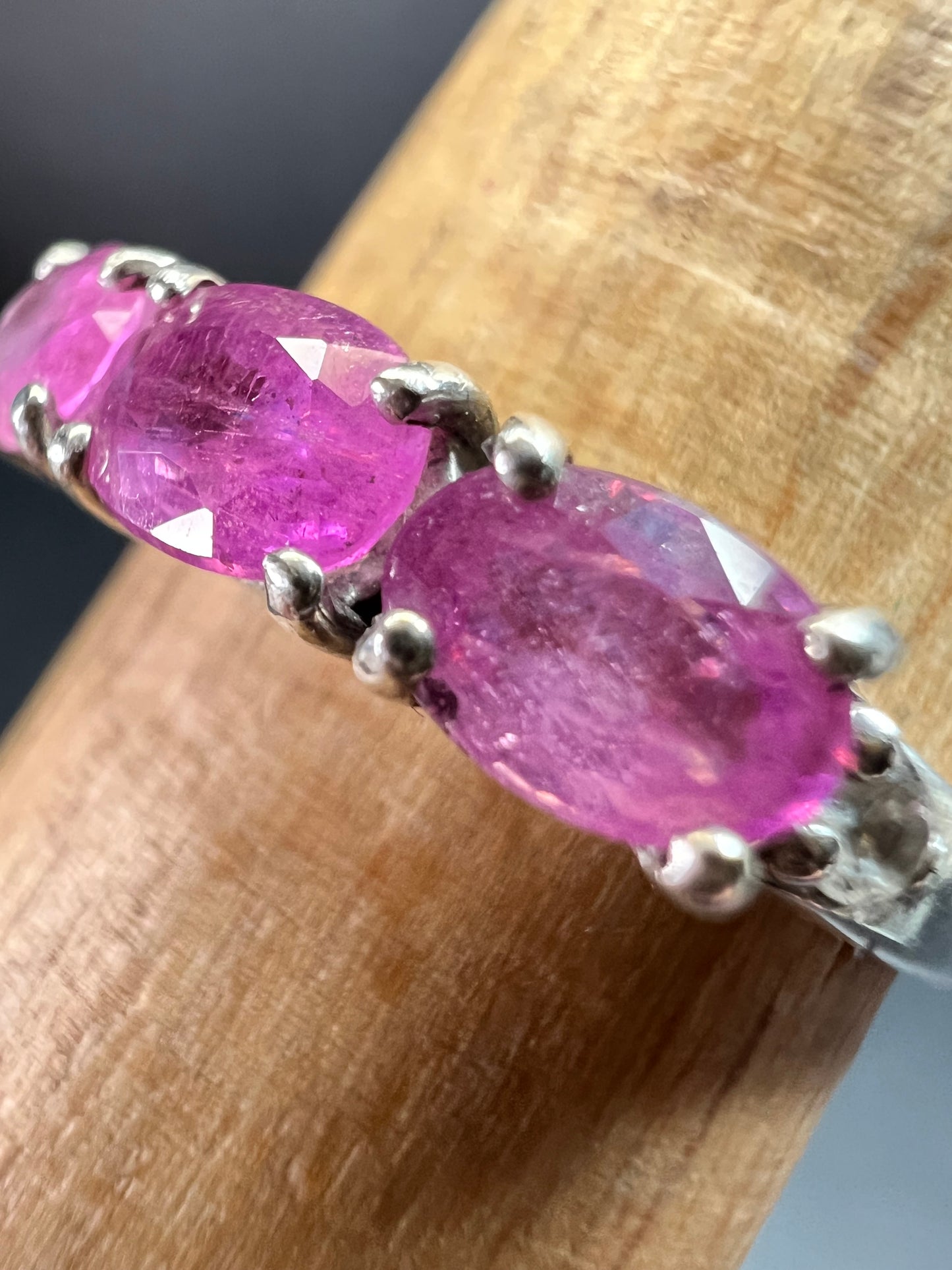Pink Sapphire & White Zircon Sterling Silver Ring Size 9