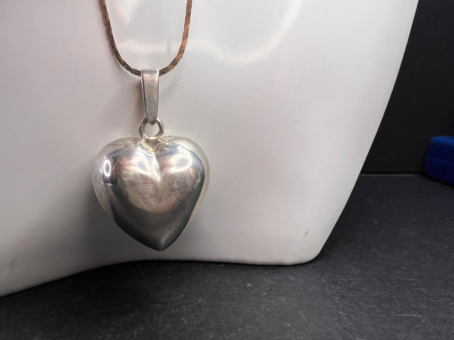 Vintage Sterling Puffy Heart Harmony Pendant on 20” Diamond-Cut Chain