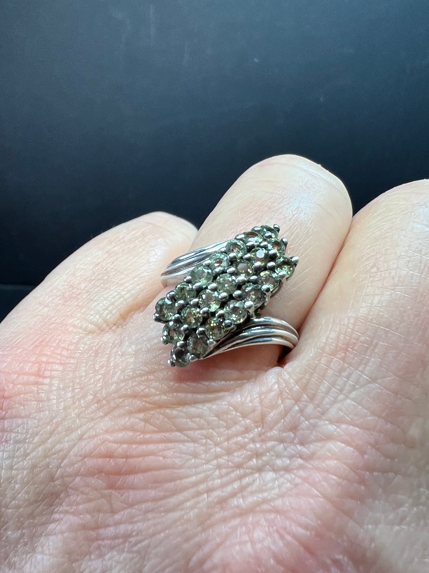 Vintage Sterling Silver Green Sapphire Cluster Ring Size 7