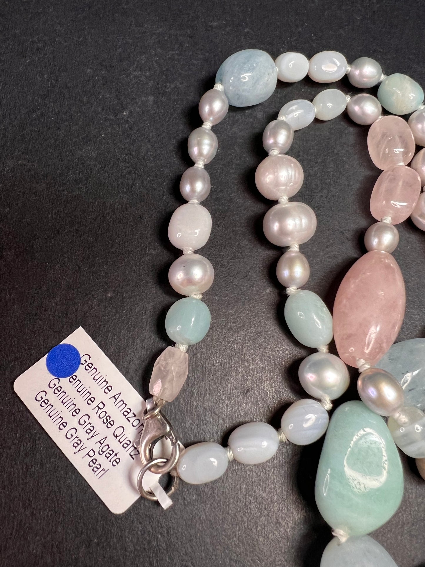 NEW amazonite , pearl multi stone sterling silver 30 inch necklace