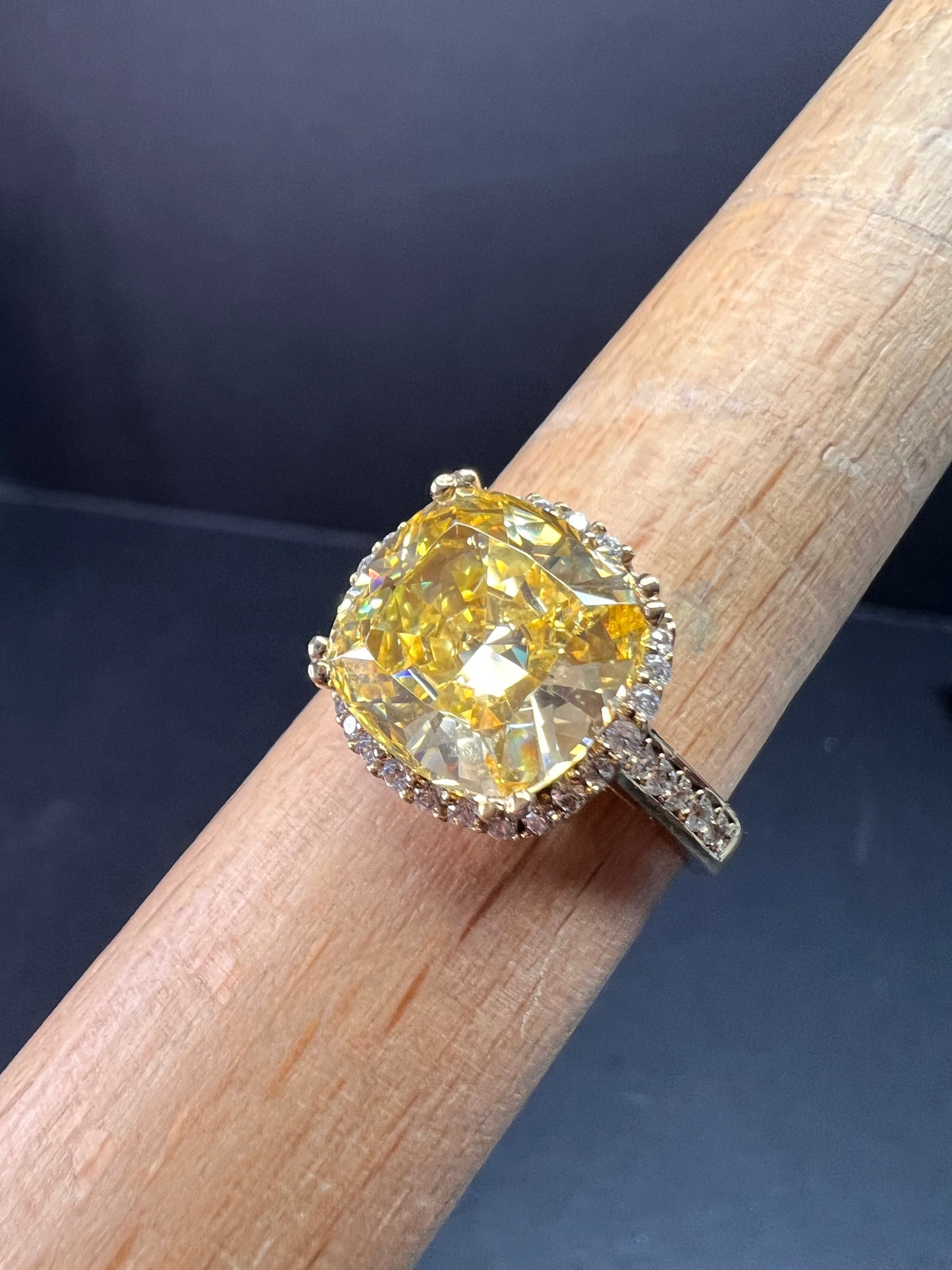 Yellow CZ halo ring in gold over sterling silver size 9