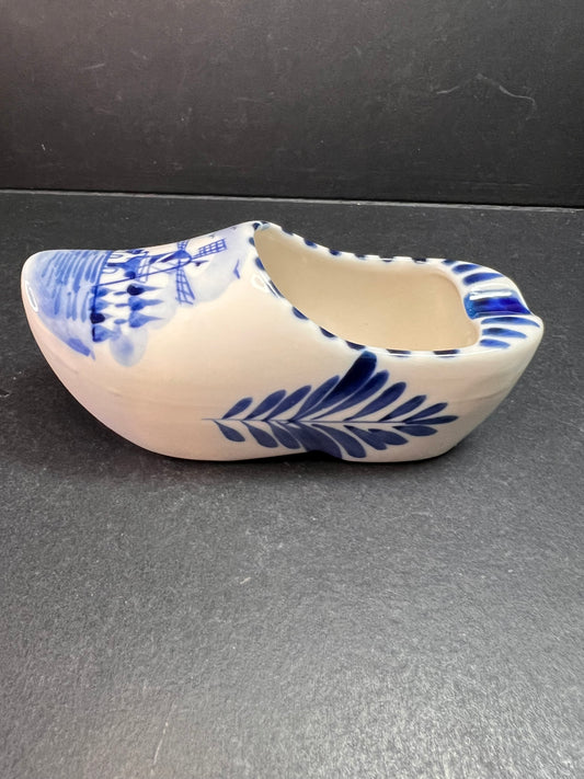 Vintage Blue White Delft Style Ceramic Dutch Clog Souvenir Trinket Dish 4"