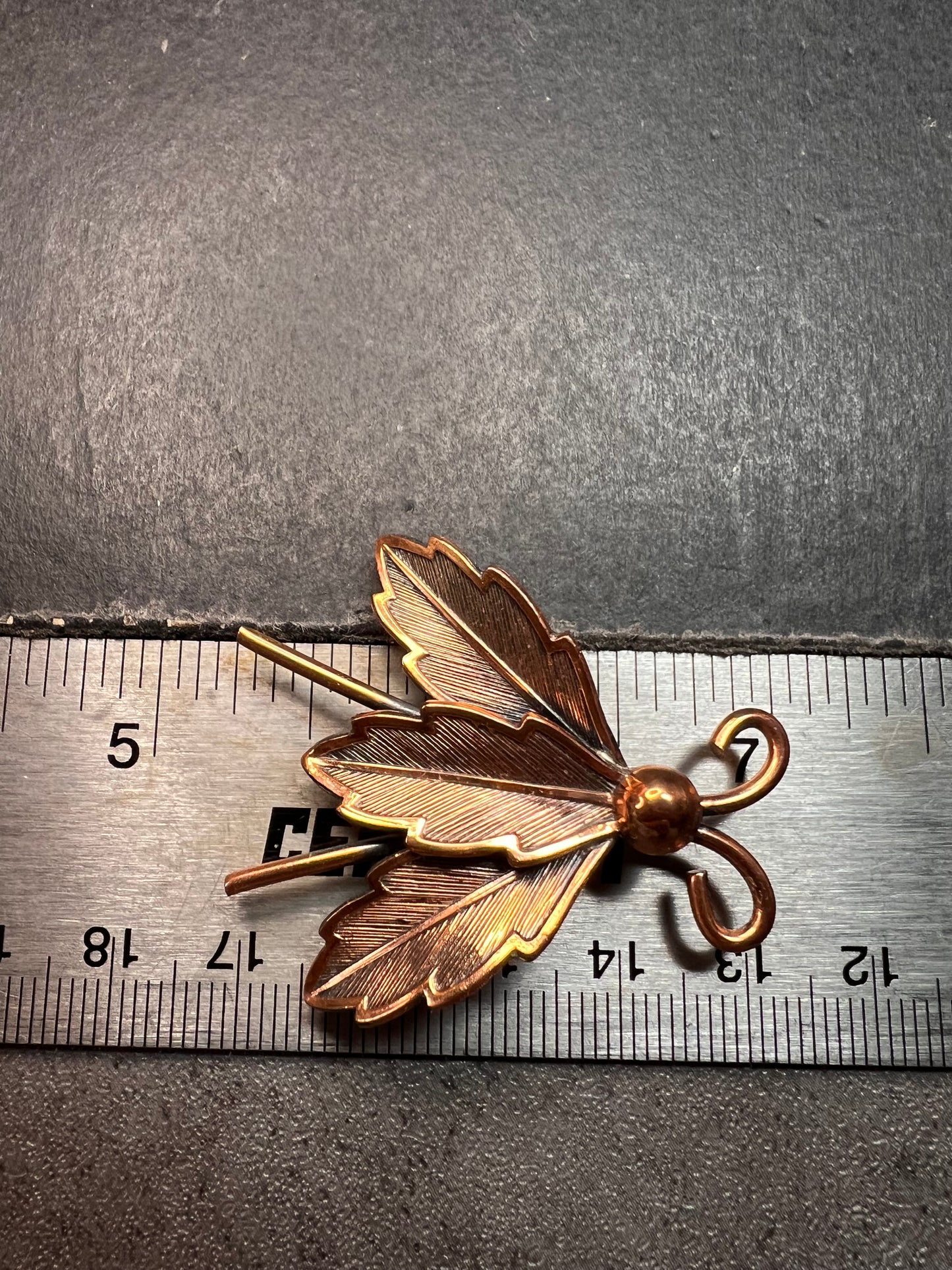Vintage Bell Trading Post Copper Insect Pin Leaf Wings Southwestern