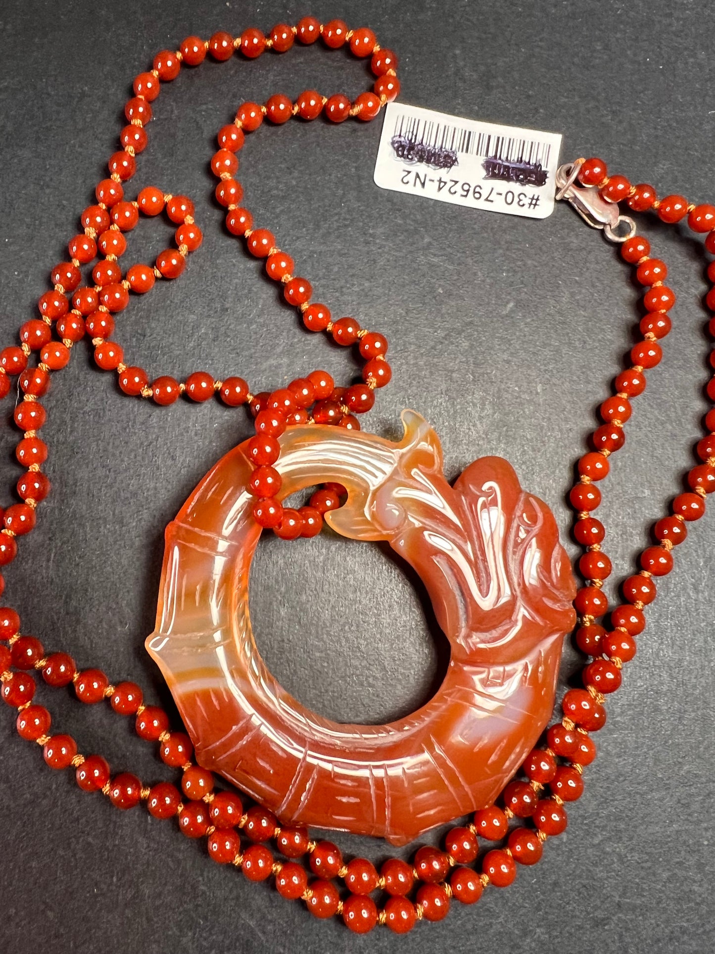 NEW Carnelian dragon pendant 32 inch necklace