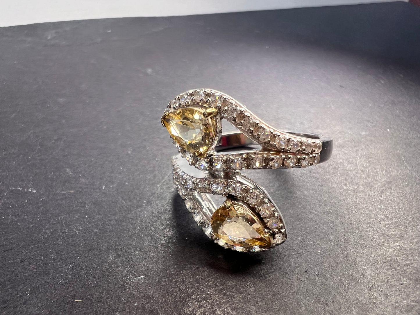 Yellow Beryl and Zircon Sterling Silver Bypass Ring size 9