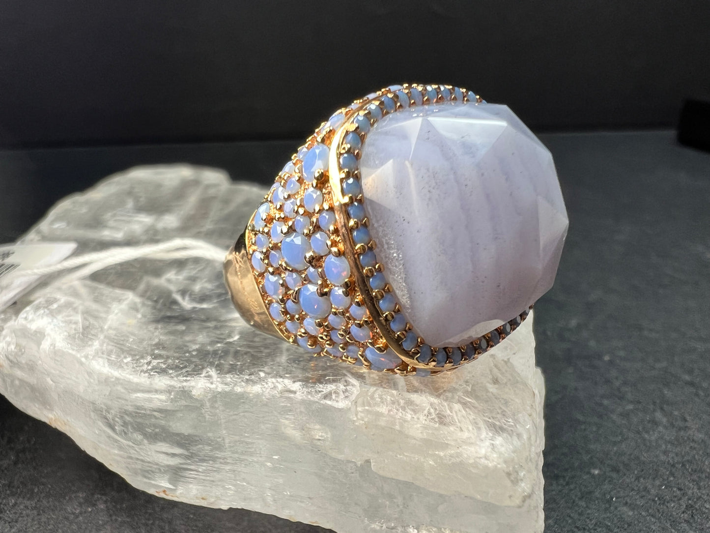 New With Tag Blue Lace Agate 18K Rose Gold Plated Ring Size 7