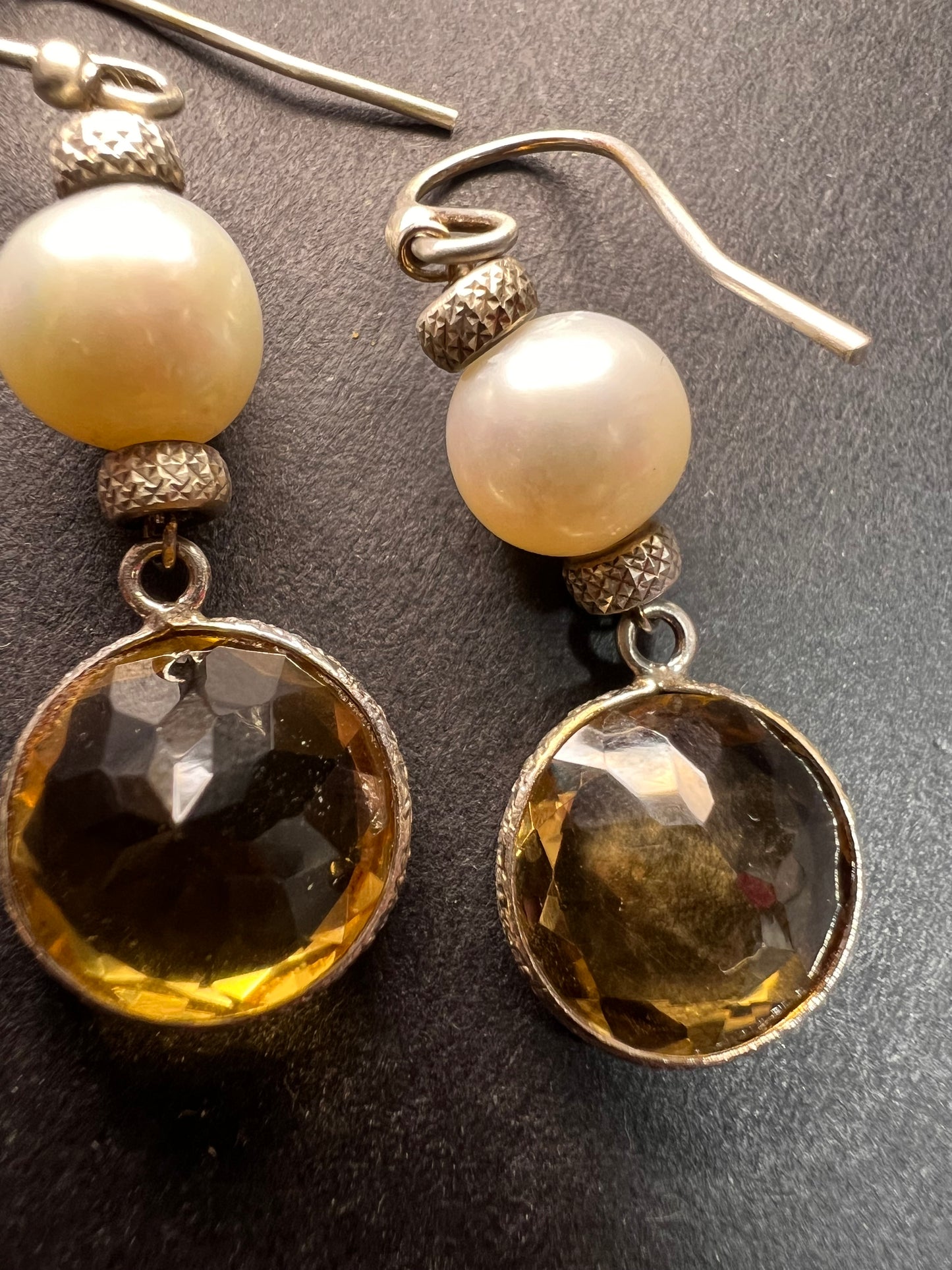 Citrine and pearl sterling silver dangle earrings